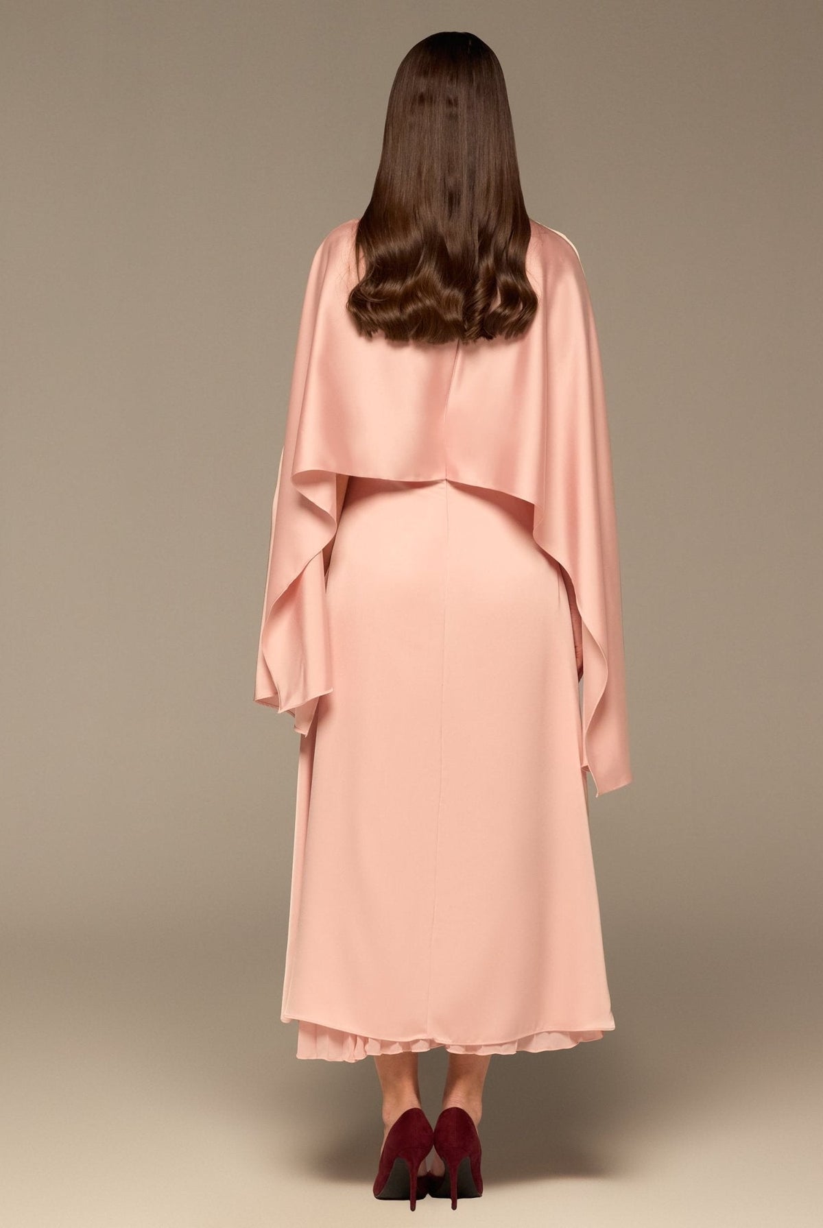Satin Dress with Cape Sleeves - shopaleena