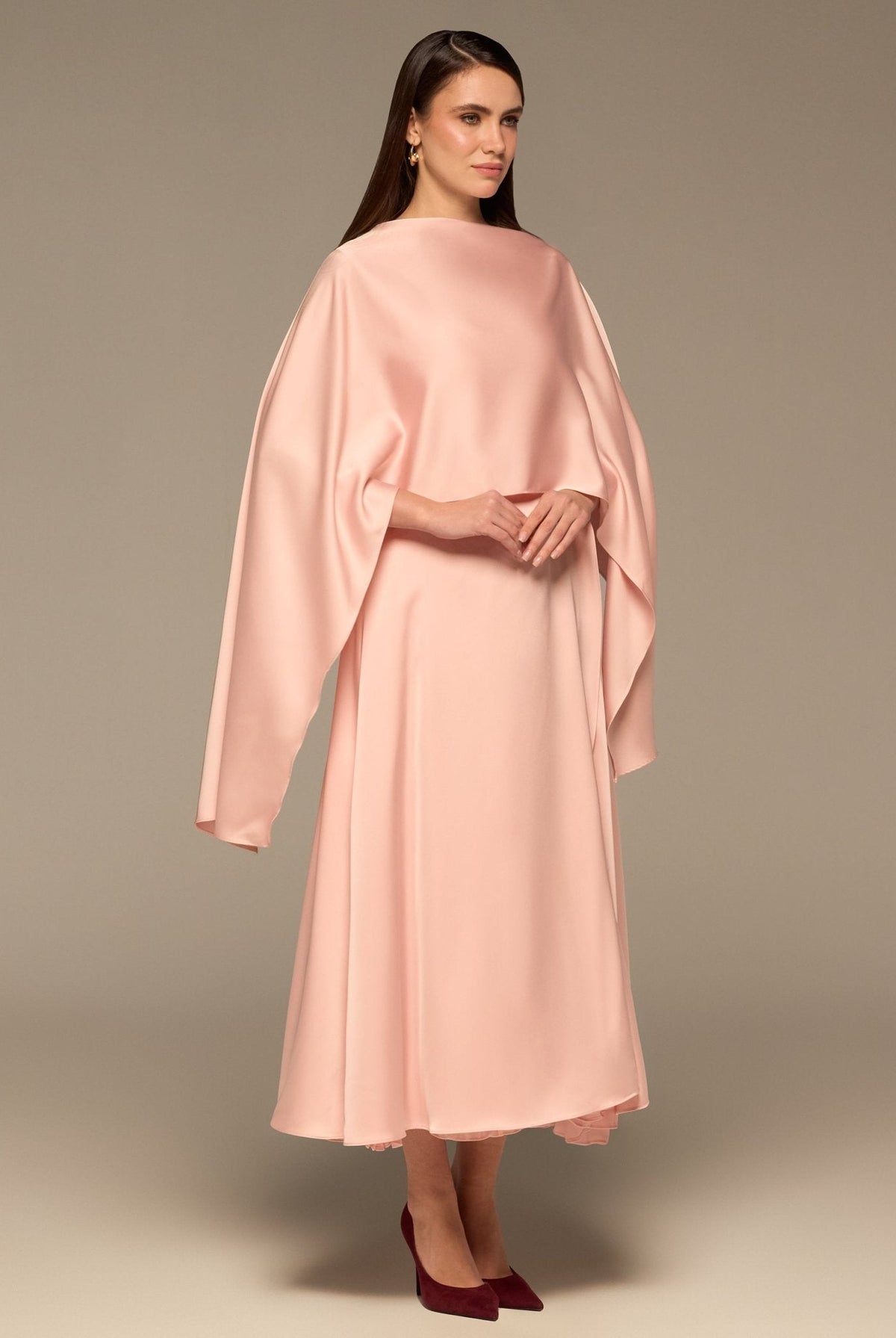 Satin Dress with Cape Sleeves - shopaleena