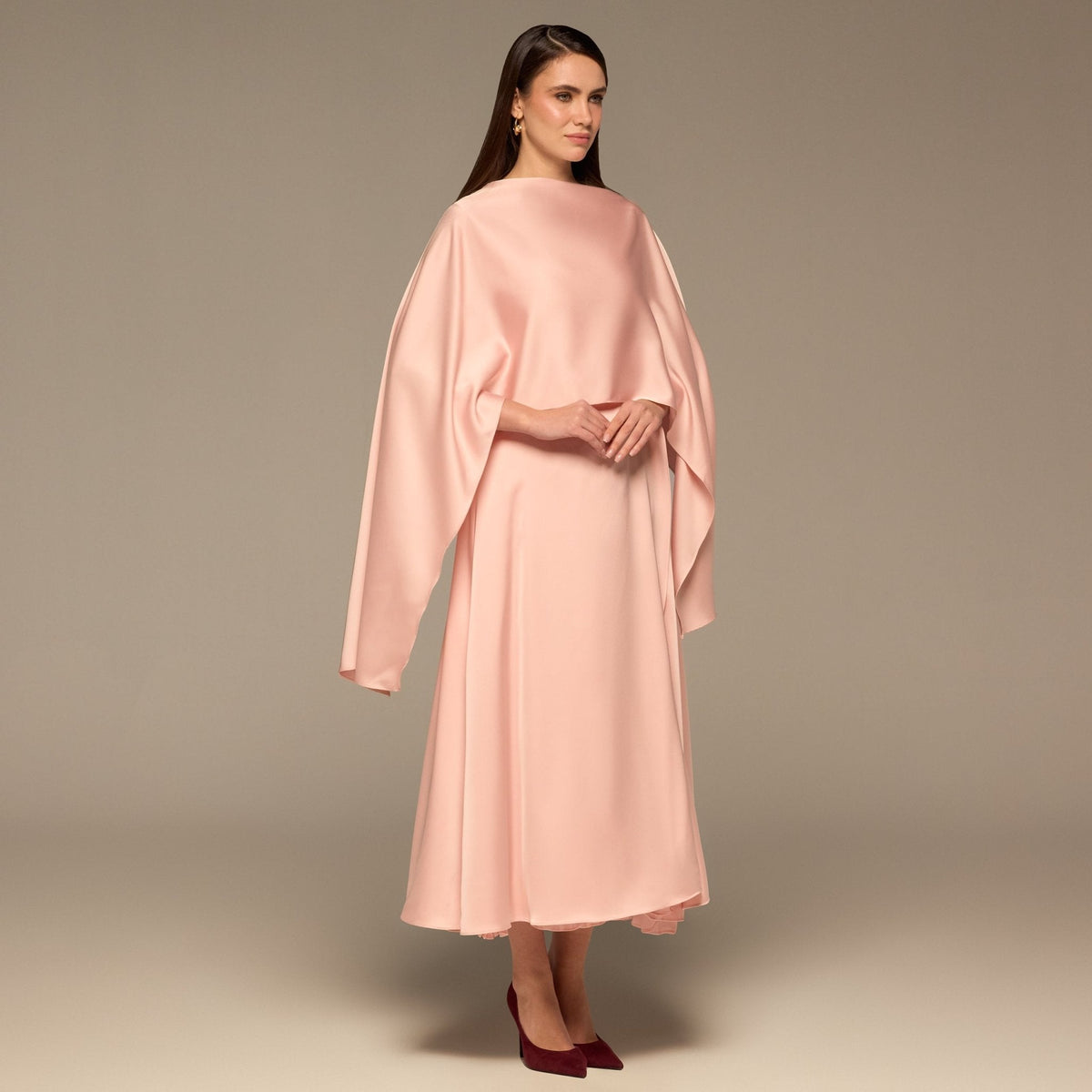 Satin Dress with Cape Sleeves - shopaleena