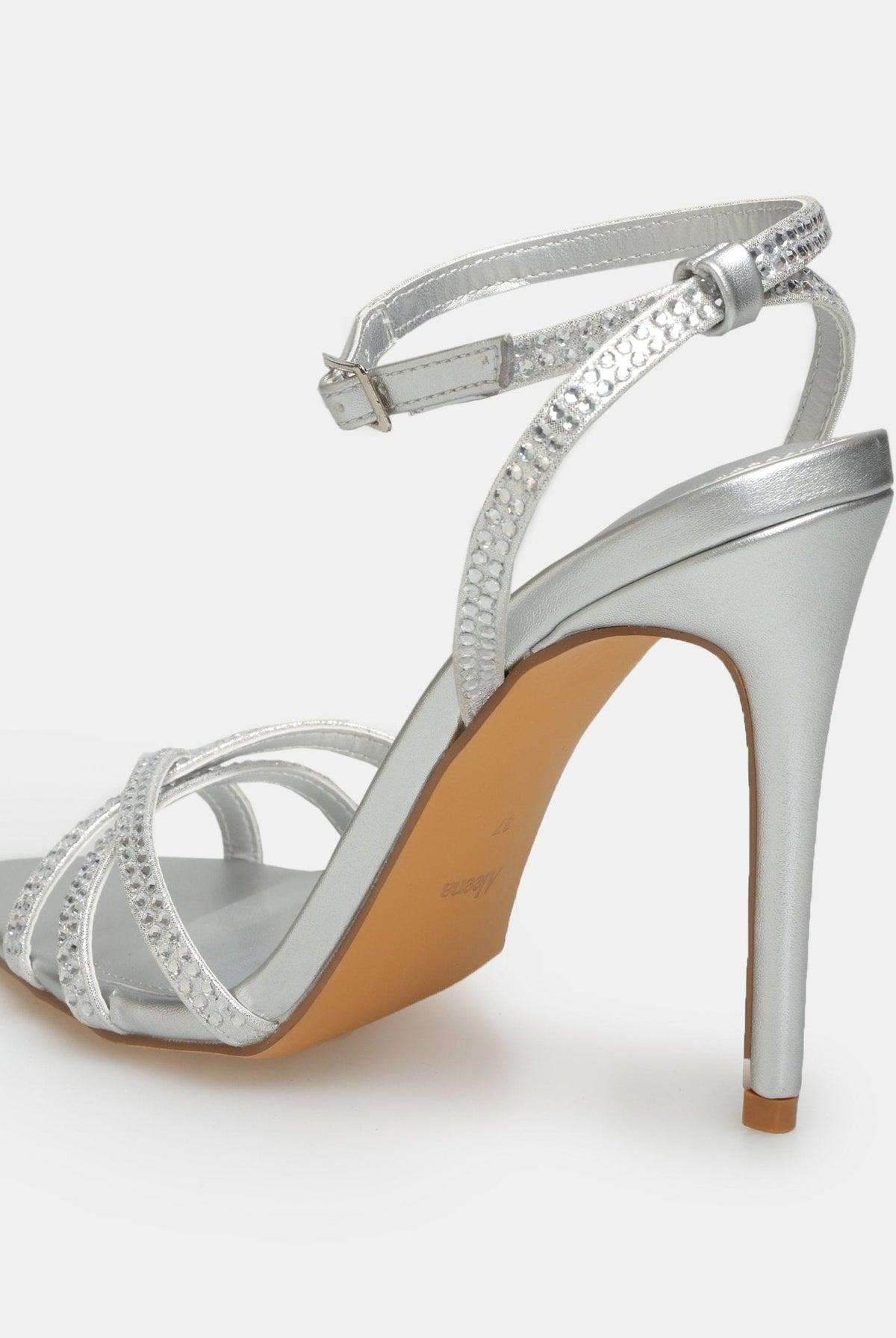 Satin High Heel Sandals with Crystals - shopaleena