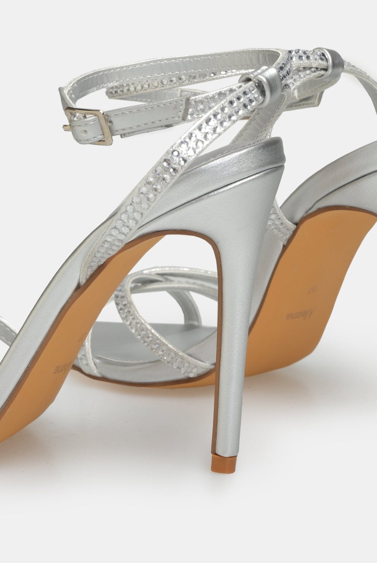 Satin High Heel Sandals with Crystals - shopaleena