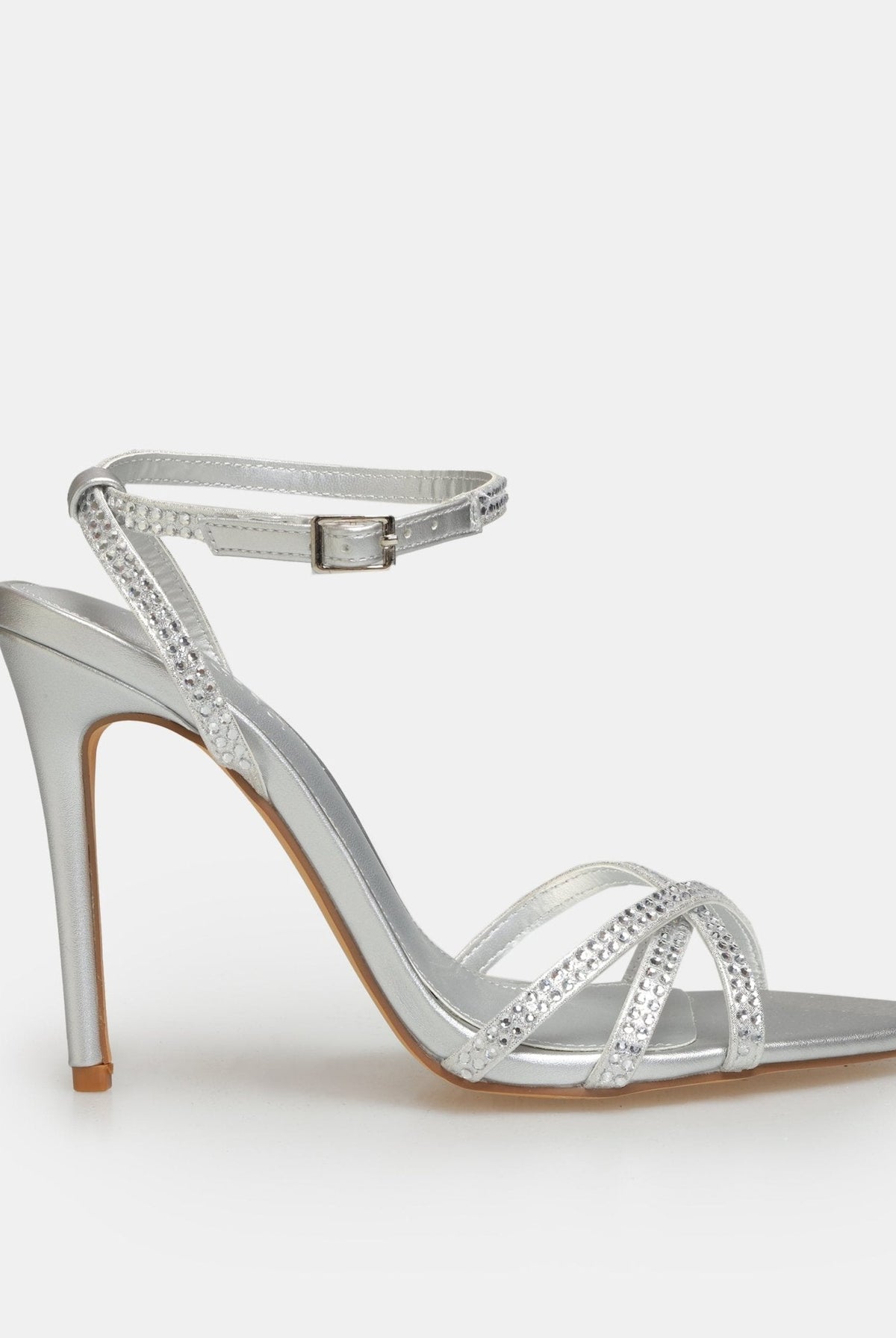 Satin High Heel Sandals with Crystals - shopaleena