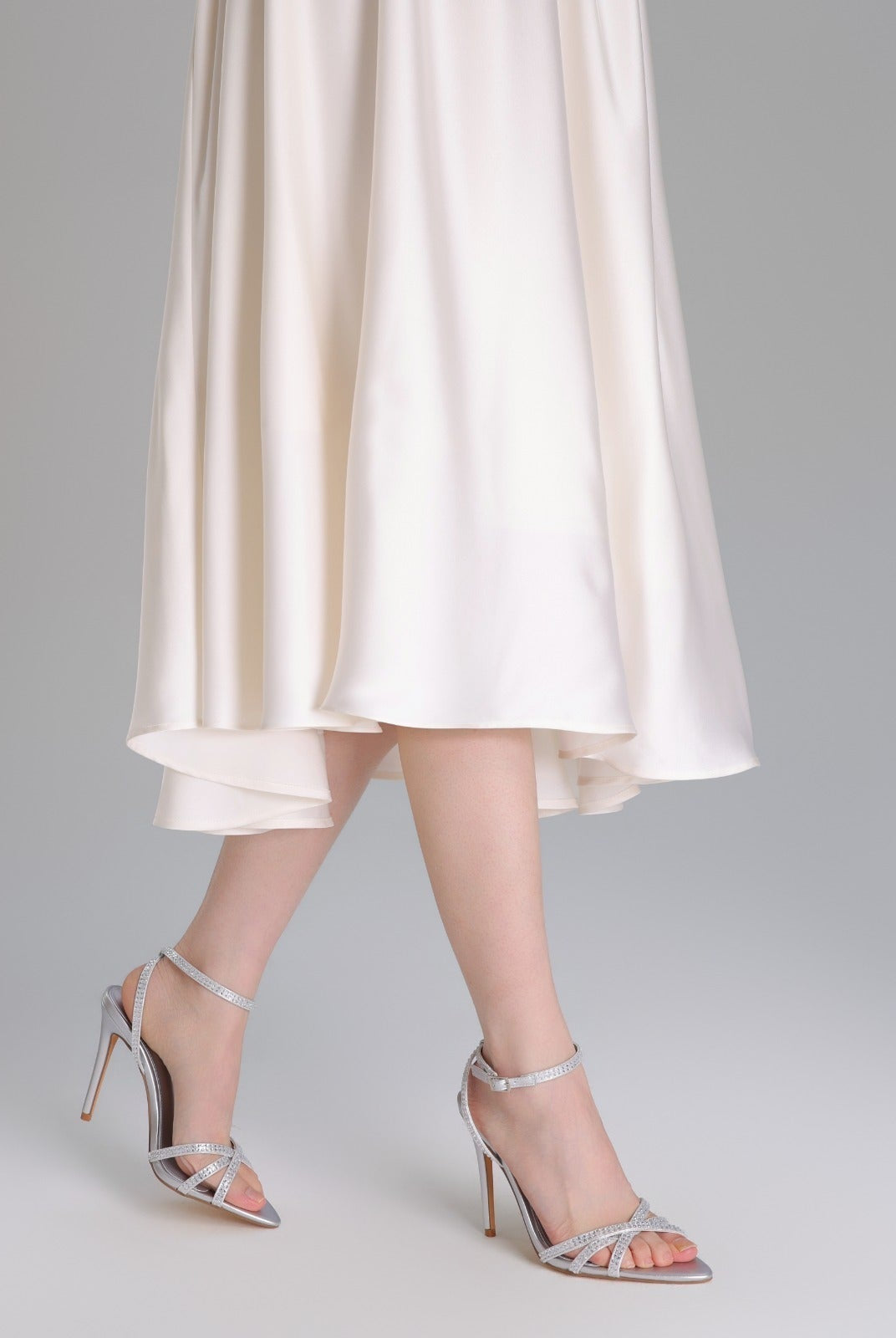 Satin High Heel Sandals with Crystals - shopaleena