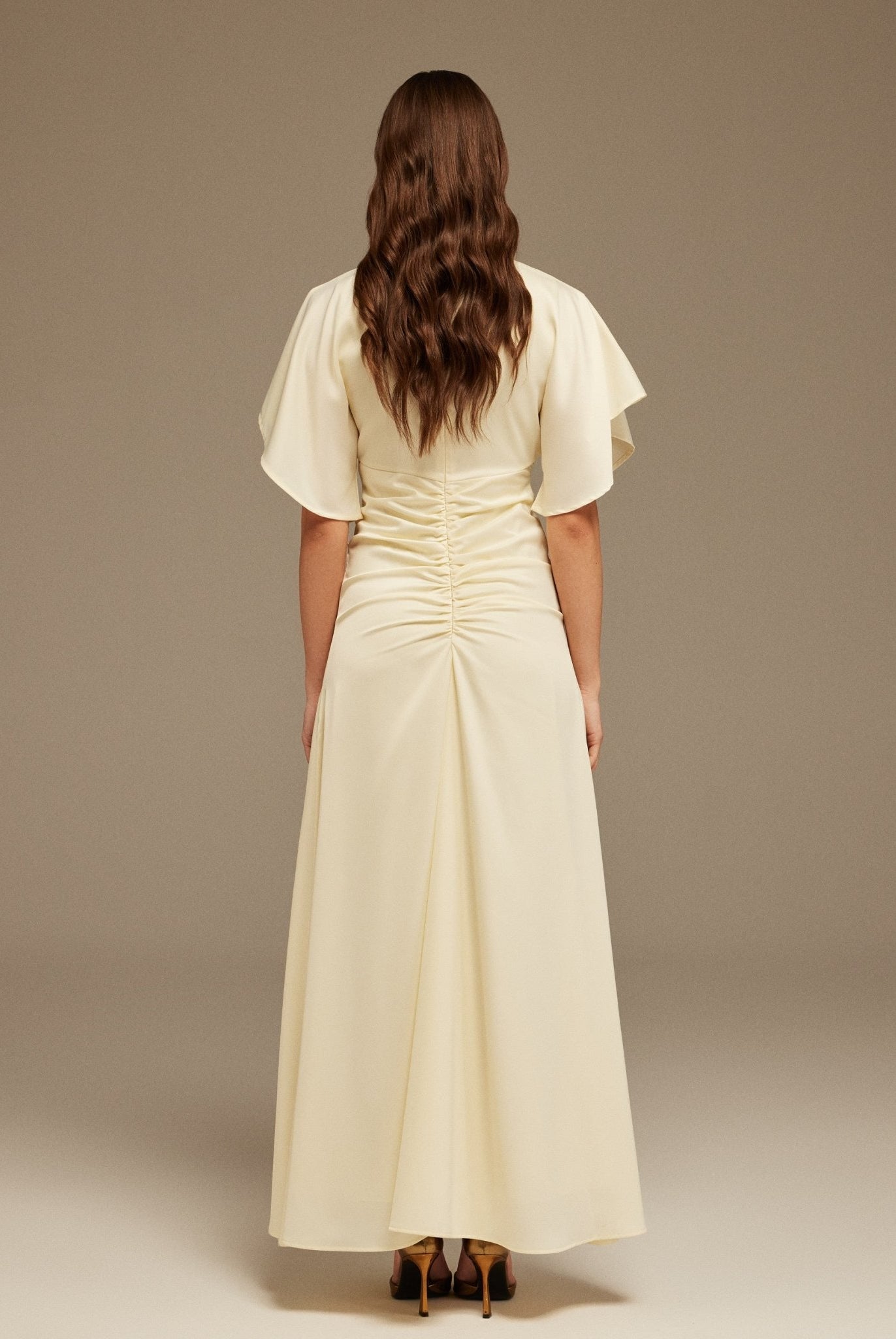 Satin Maxi Dress with Ruched Details - shopaleena