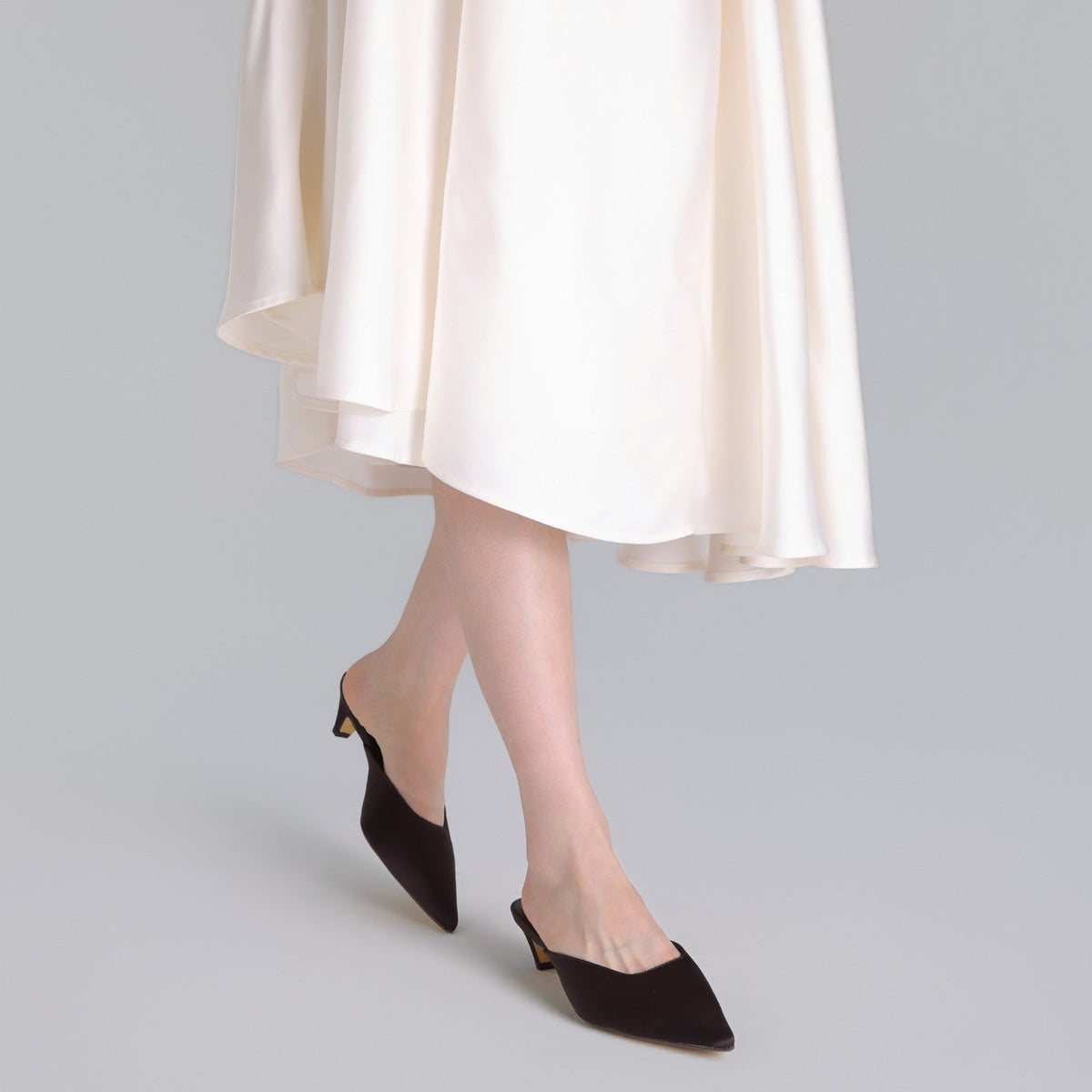 Satin Pointed Toe Mules - shopaleena