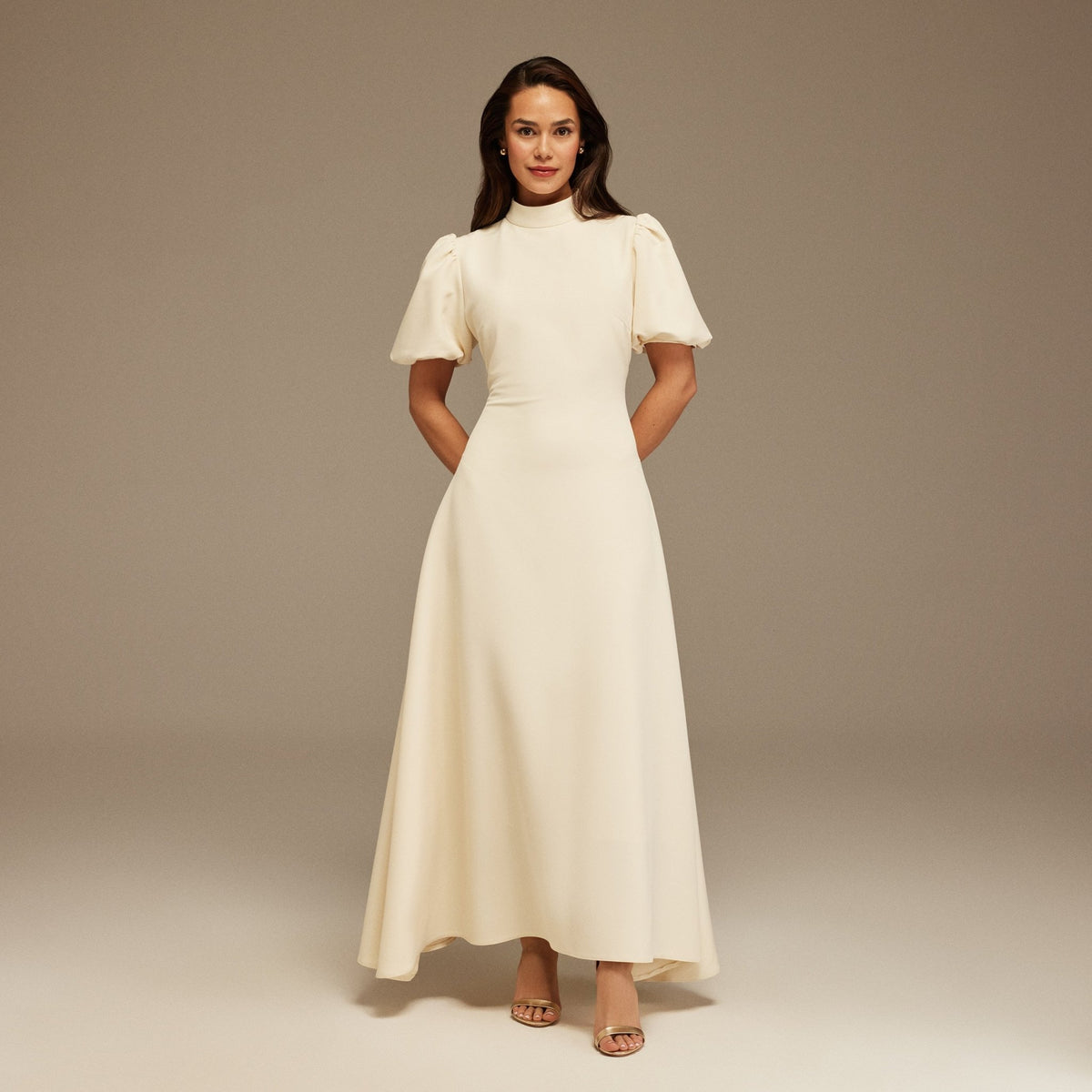 Short Puffy Sleeve Midi Crepe Dress – shopaleena