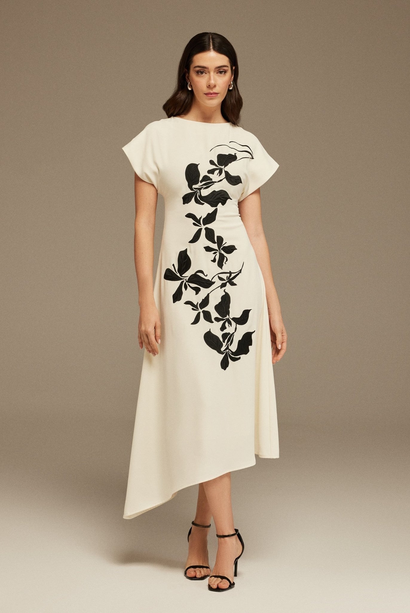 Short Sleeve Asymmetric Printed Midi Dress - shopaleena