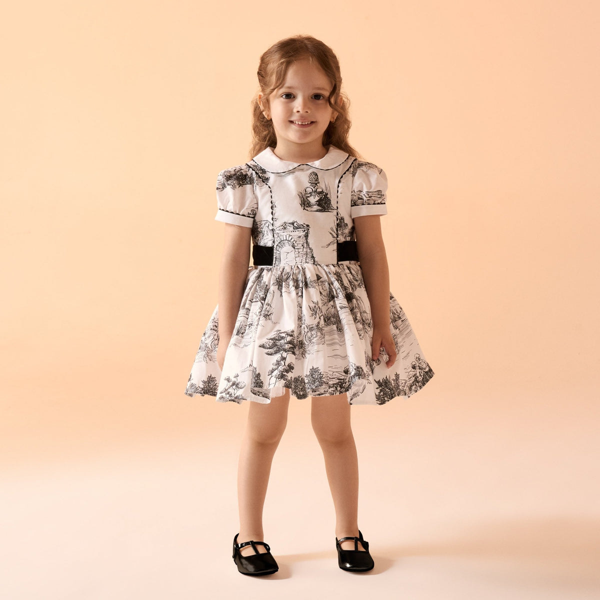 White Printed Short Sleeve Cotton Dress With Belt