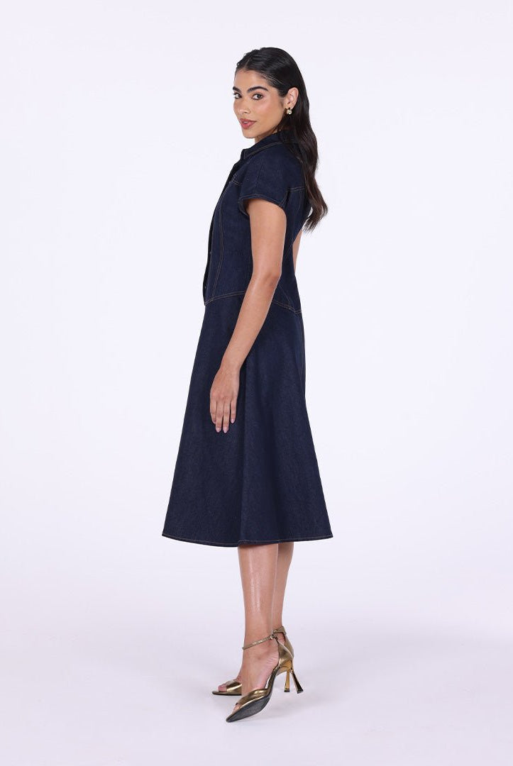 Short Sleeve Denim Dress - shopaleena