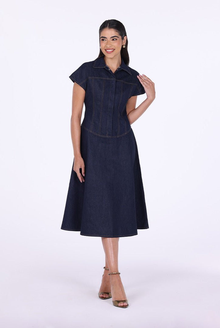 Short Sleeve Denim Dress - shopaleena