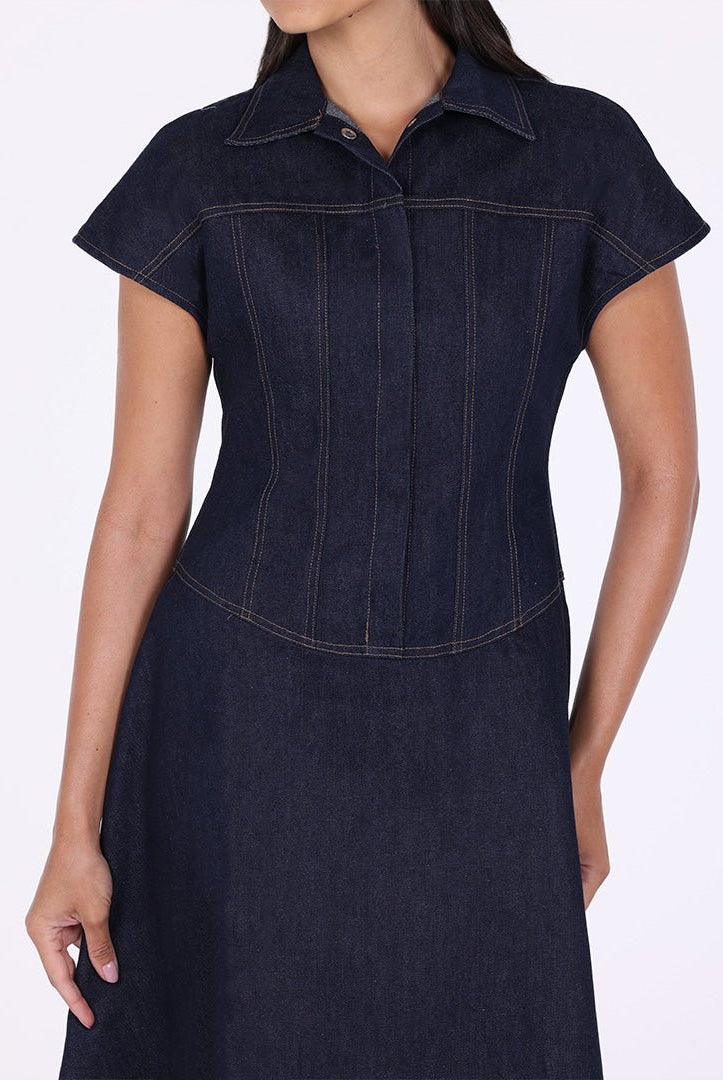 Short Sleeve Denim Dress - shopaleena