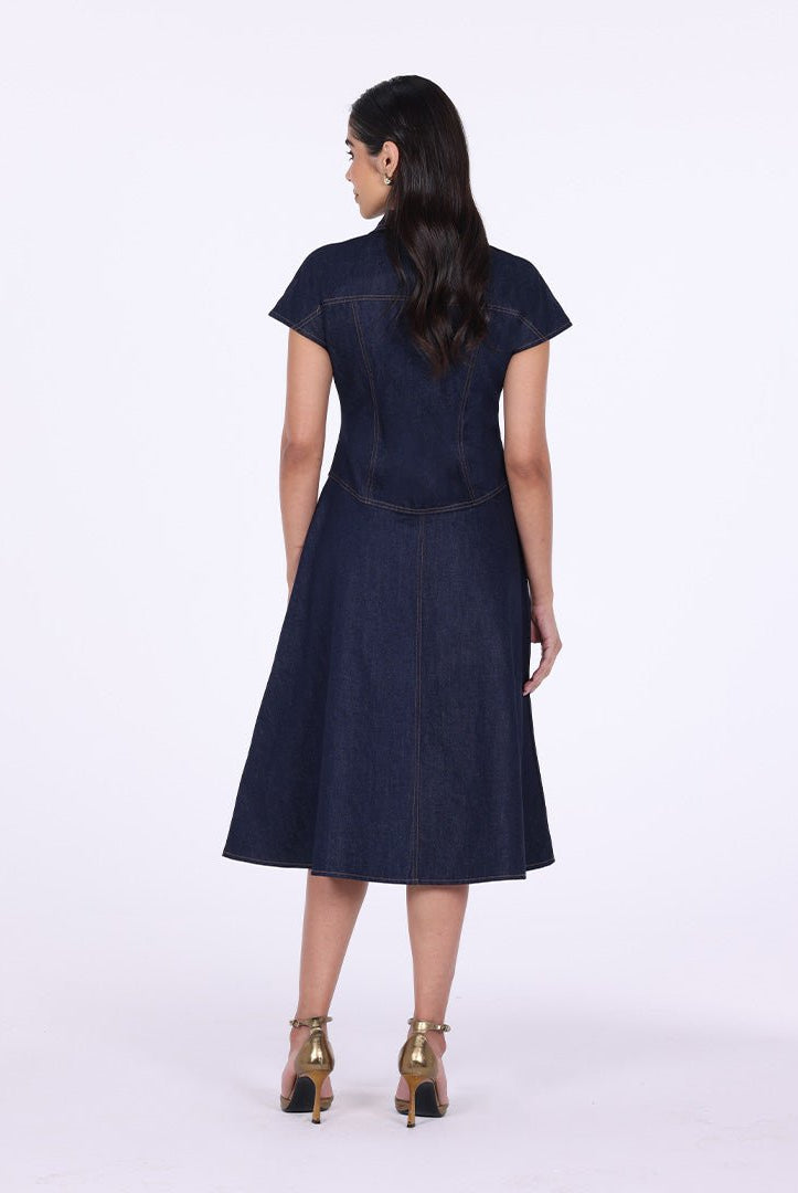 Short Sleeve Denim Dress - shopaleena