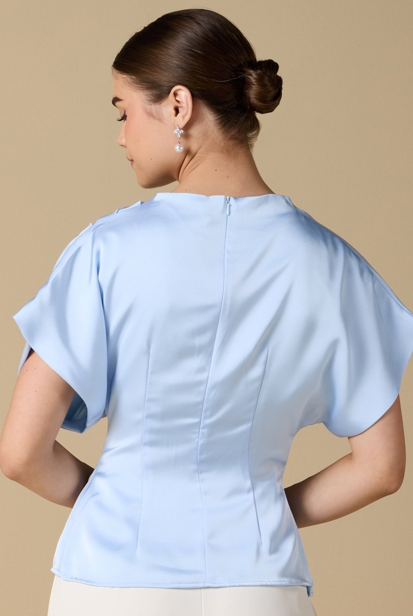 Short Sleeve Dropped Satin Top - shopaleena