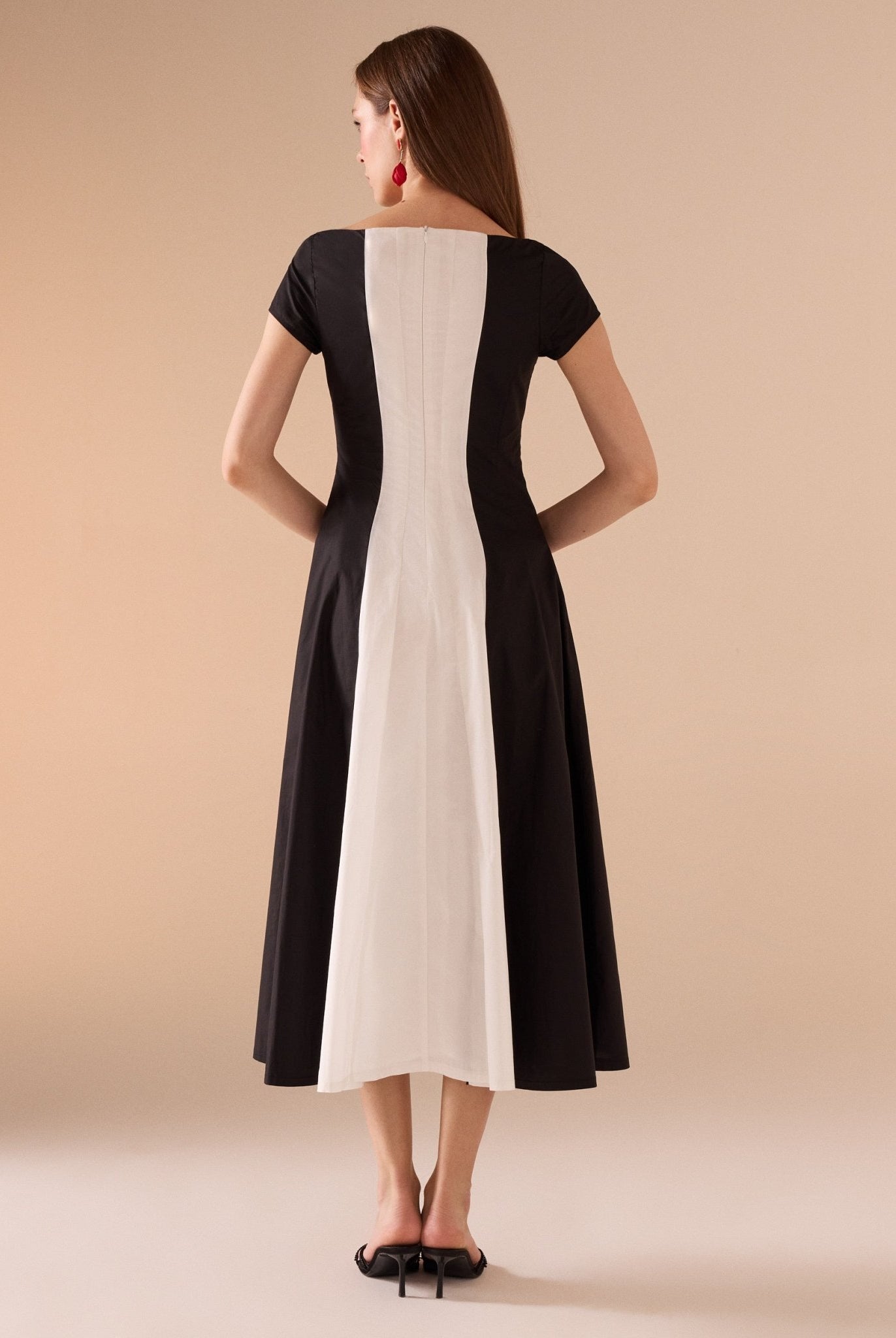 Short Sleeve Fitted Waist A - line Dress - shopaleena