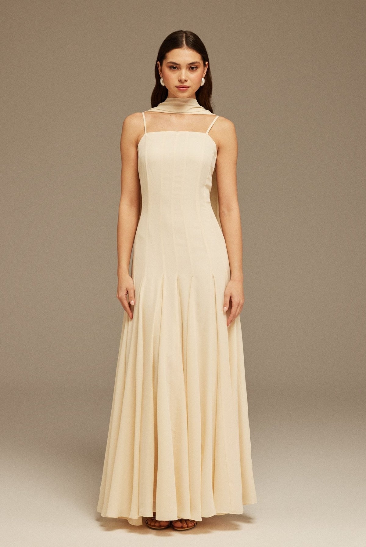 Short Sleeve Heart Neckline Long Dress - shopaleena