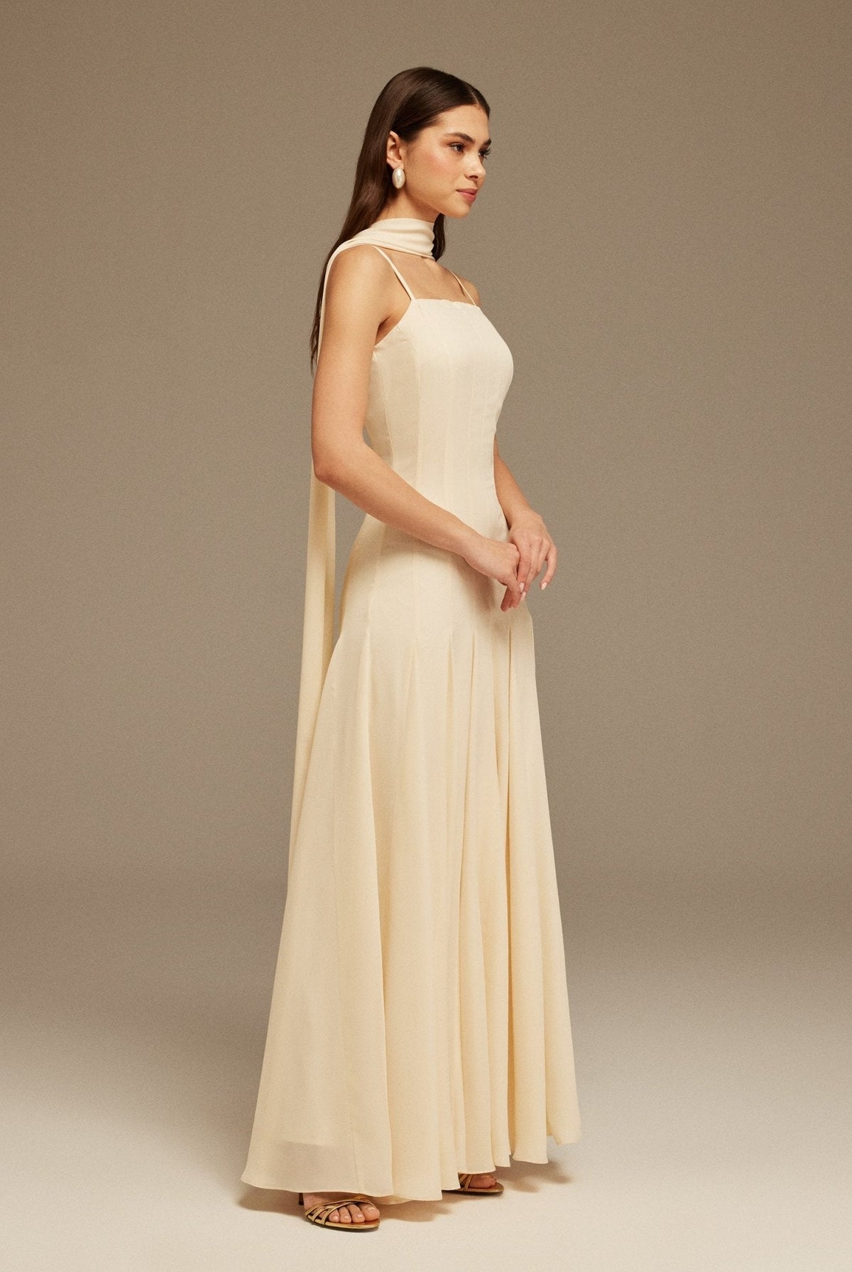 Short Sleeve Heart Neckline Long Dress - shopaleena