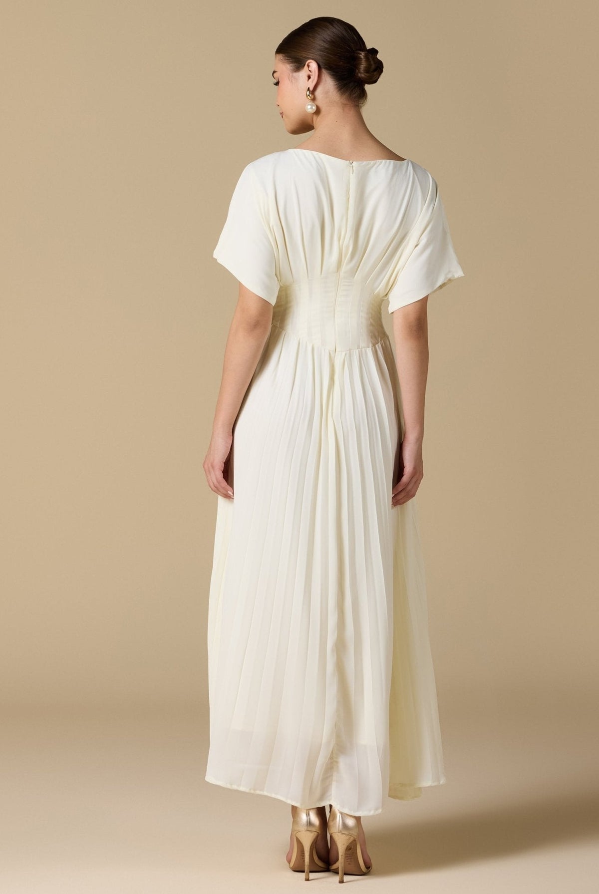 Short Sleeve Maxi Dress With Pleated Skirt - shopaleena