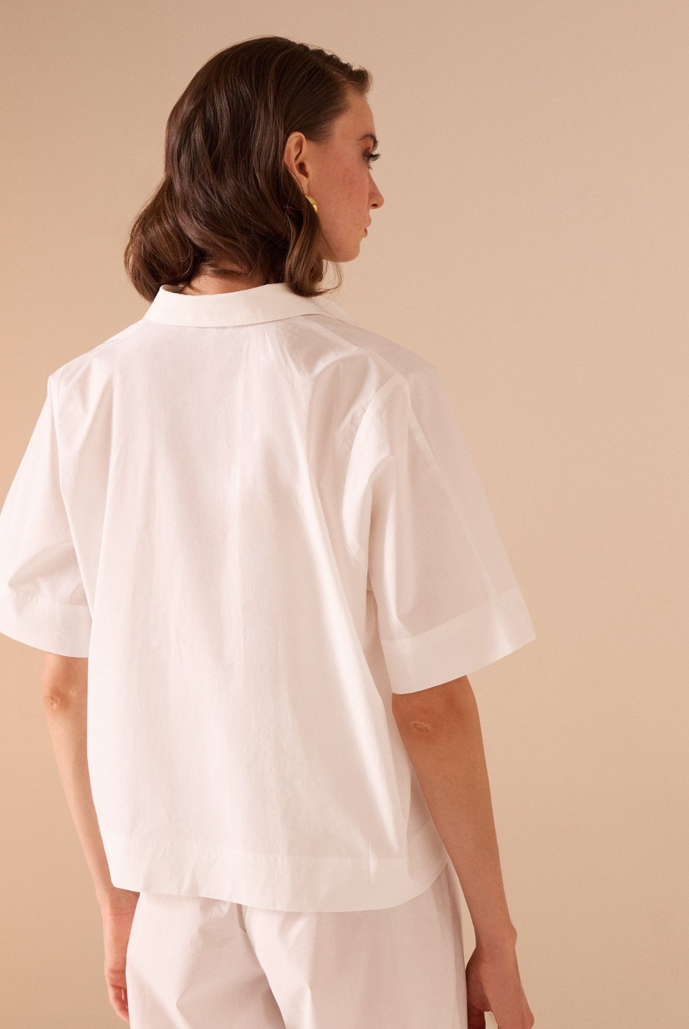 Short sleeve oversized poplin shirt - shopaleena