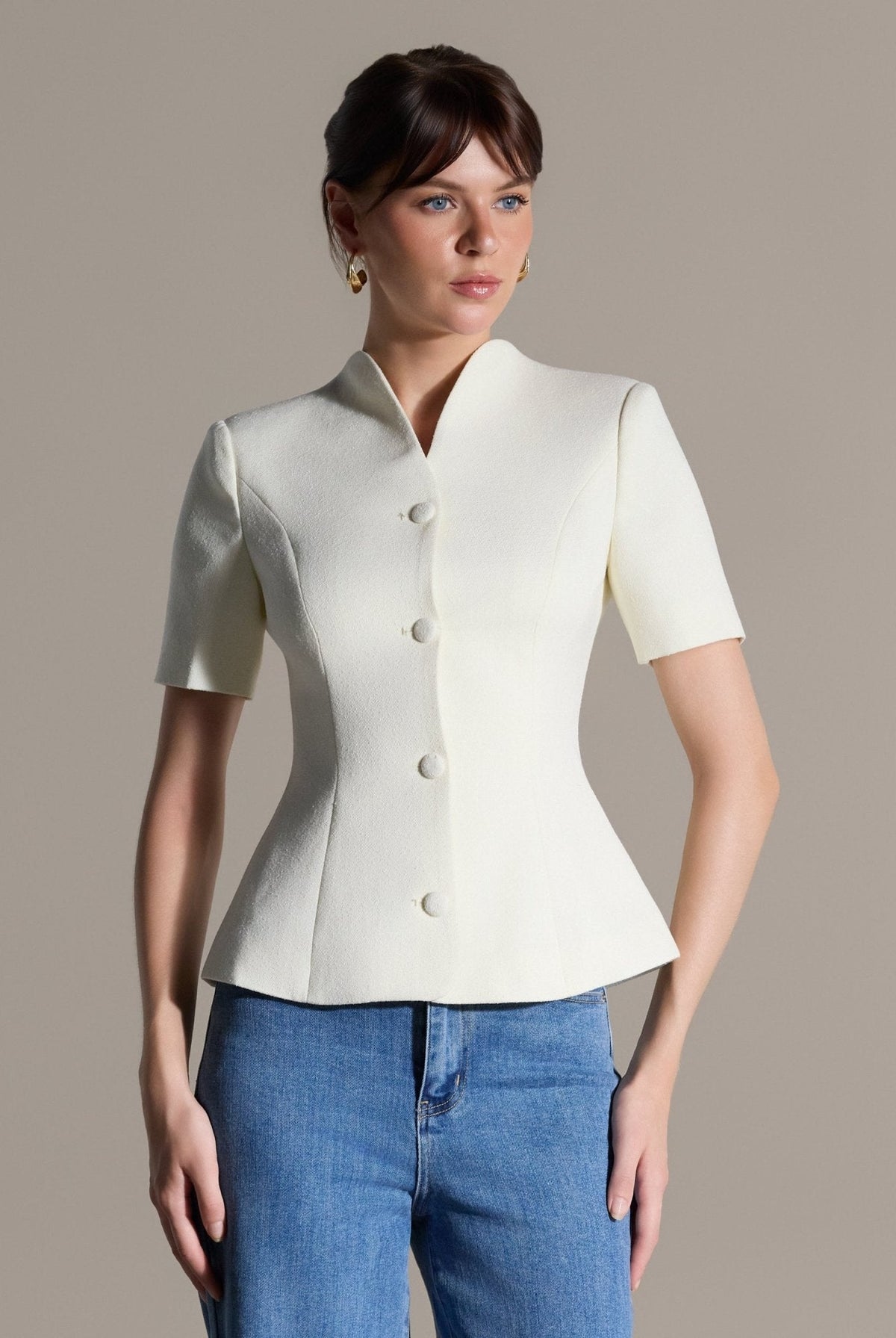 Short Sleeve Peplum Blazer - shopaleena