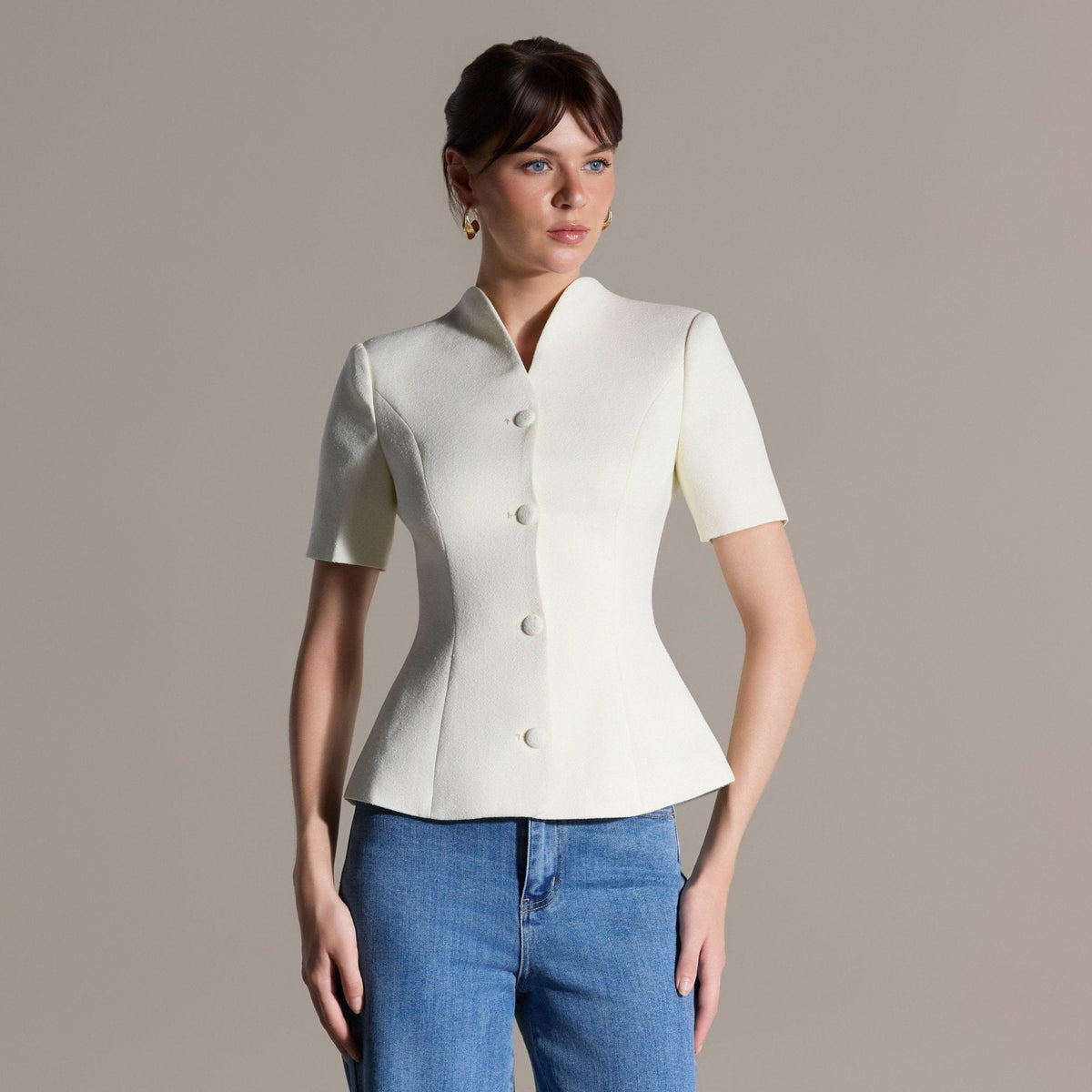 Short Sleeve Peplum Blazer - shopaleena