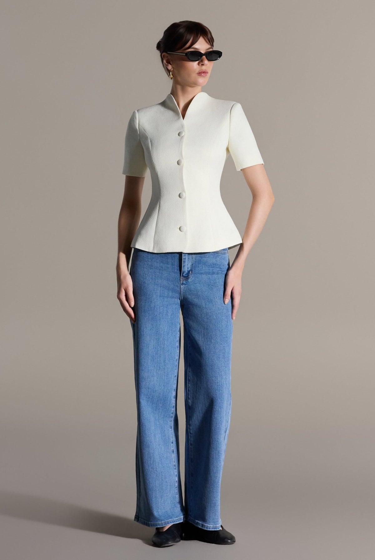 Short Sleeve Peplum Blazer - shopaleena