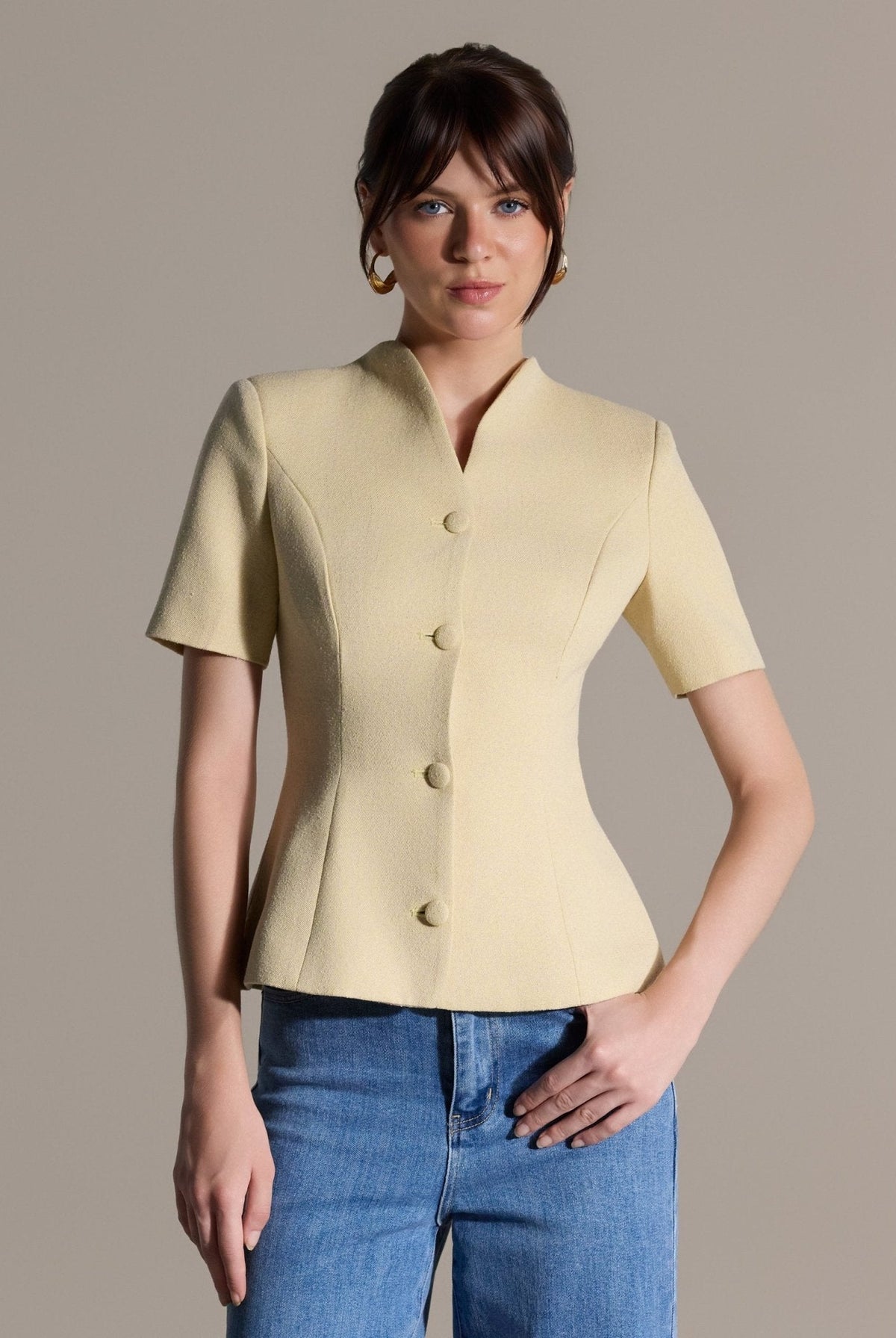 Short Sleeve Peplum Blazer - shopaleena
