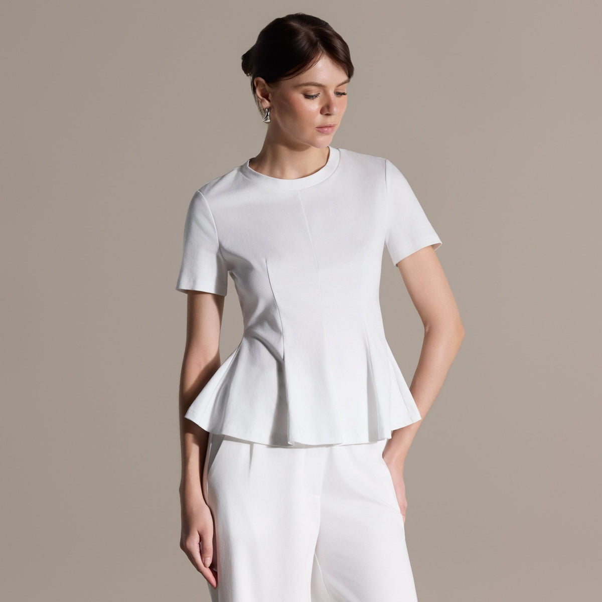 Short Sleeve Peplum Cotton Top - shopaleena