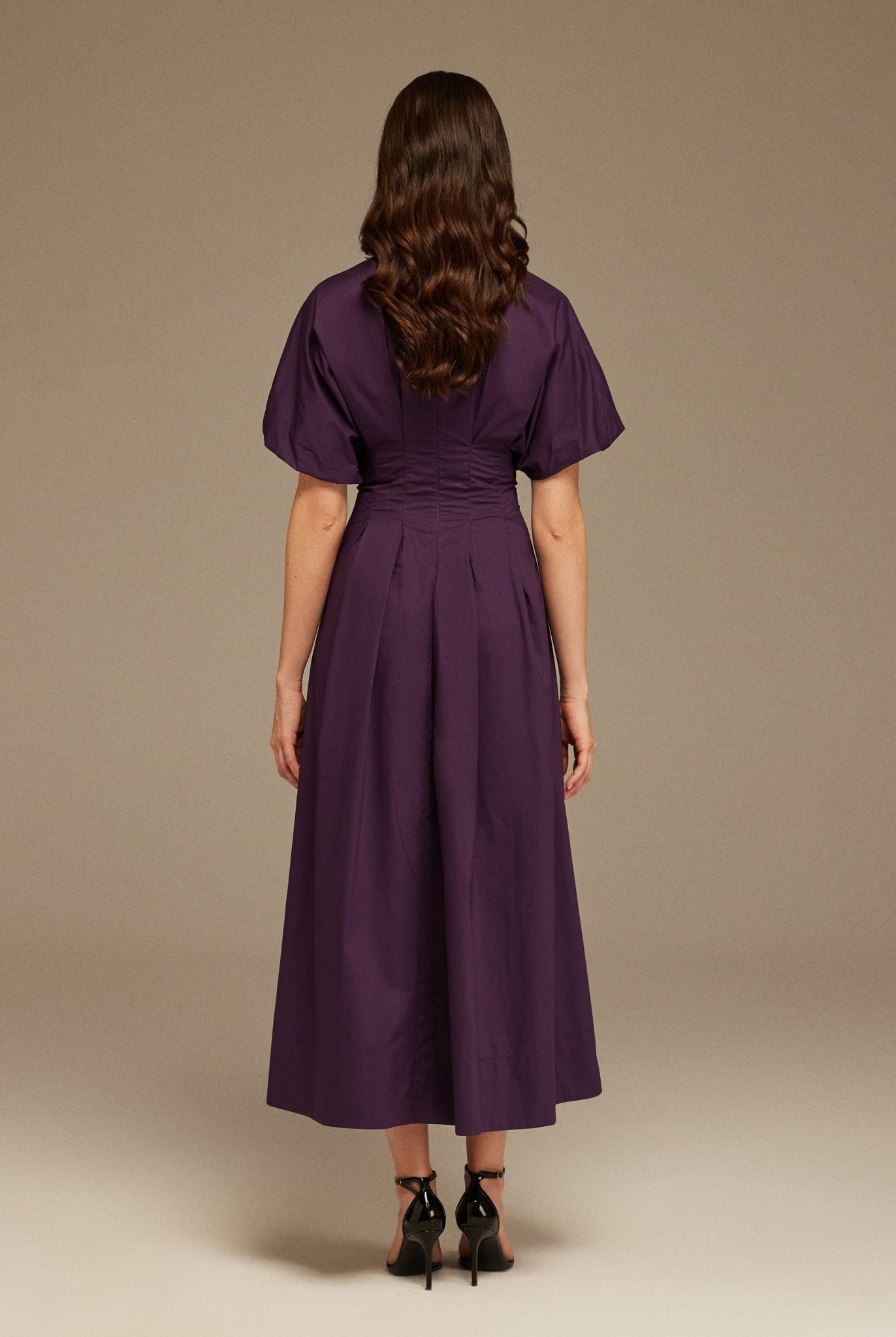 Short Sleeve Purple Pleated Maxi Dress - shopaleena