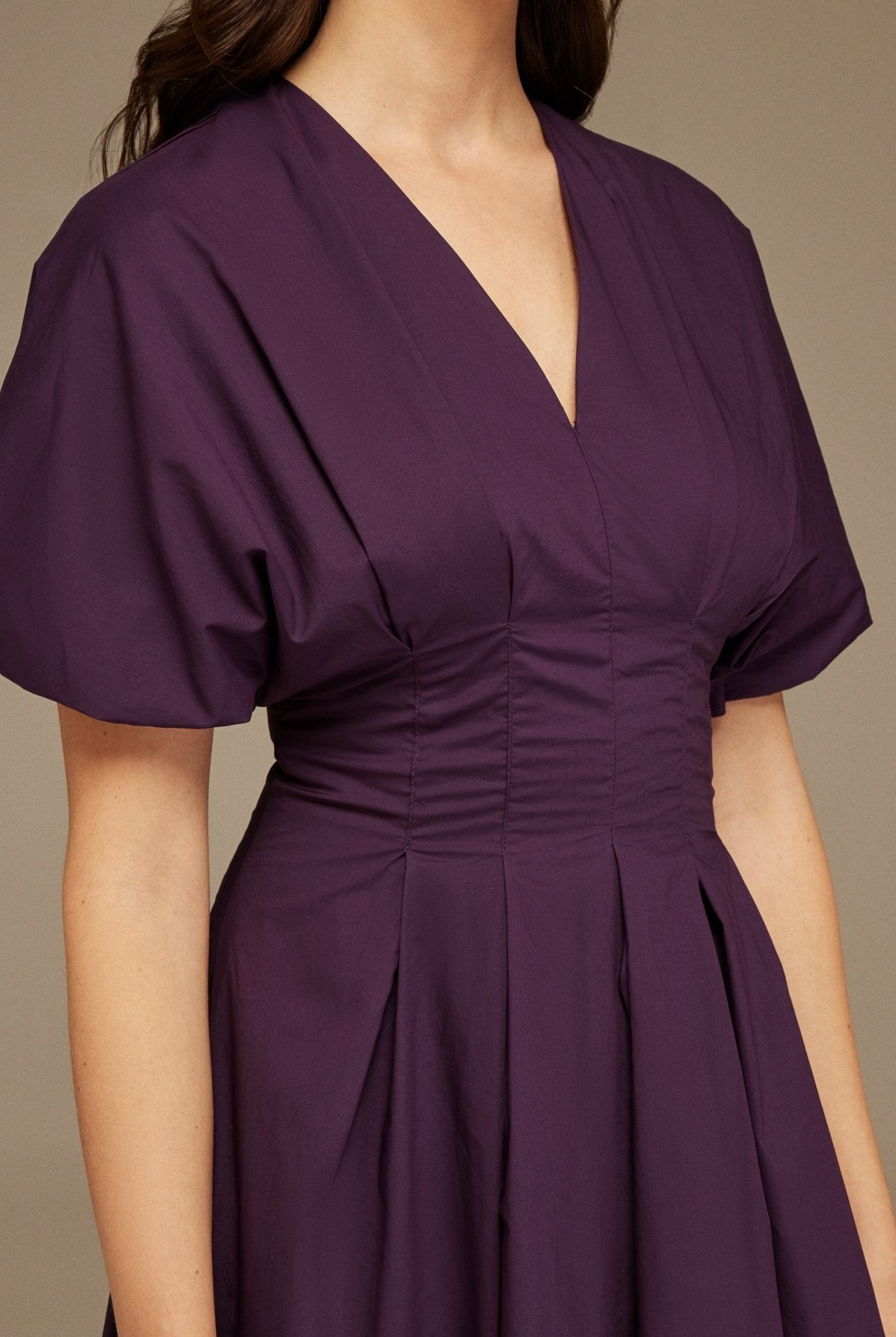 Short Sleeve Purple Pleated Maxi Dress - shopaleena