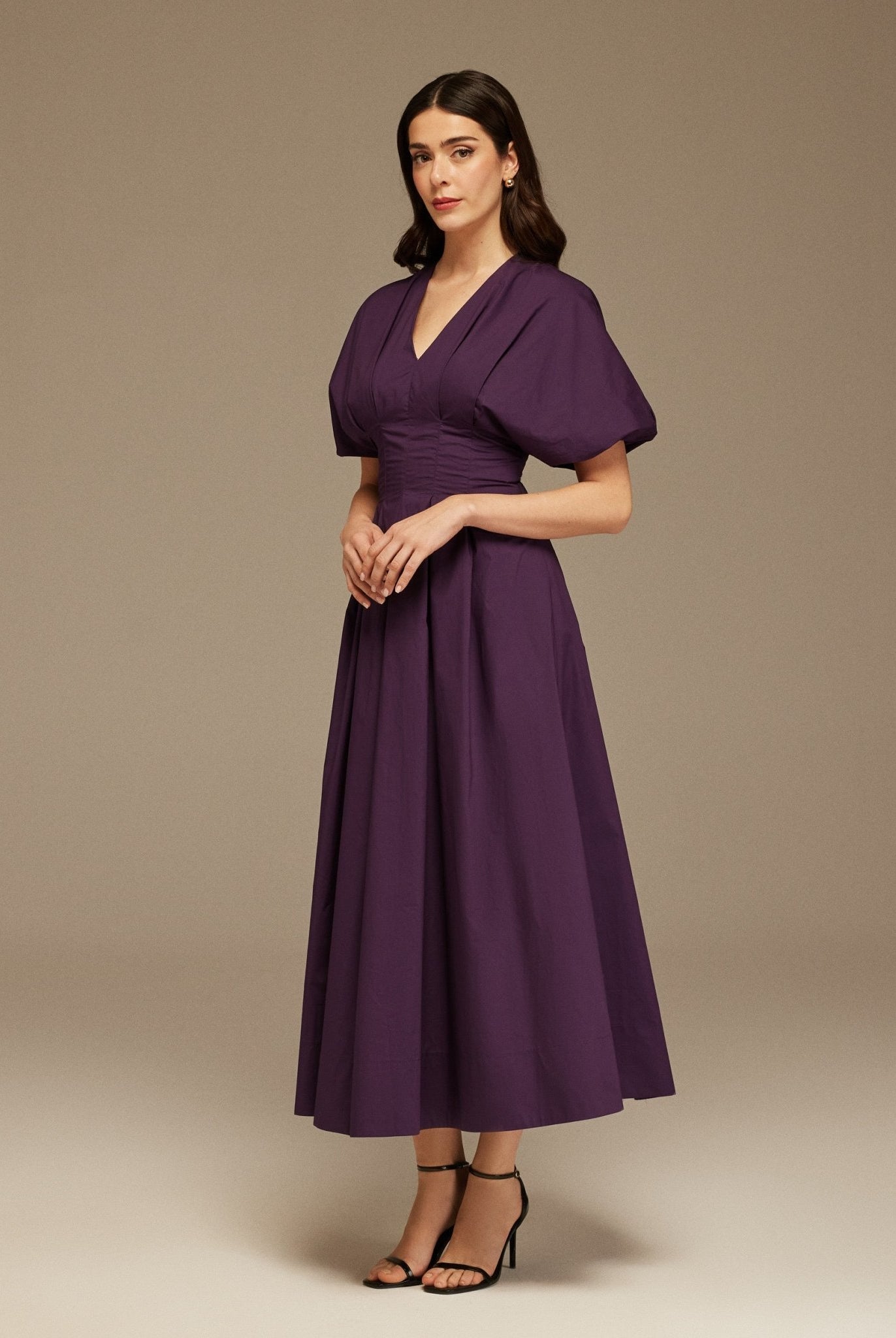 Short Sleeve Purple Pleated Maxi Dress - shopaleena
