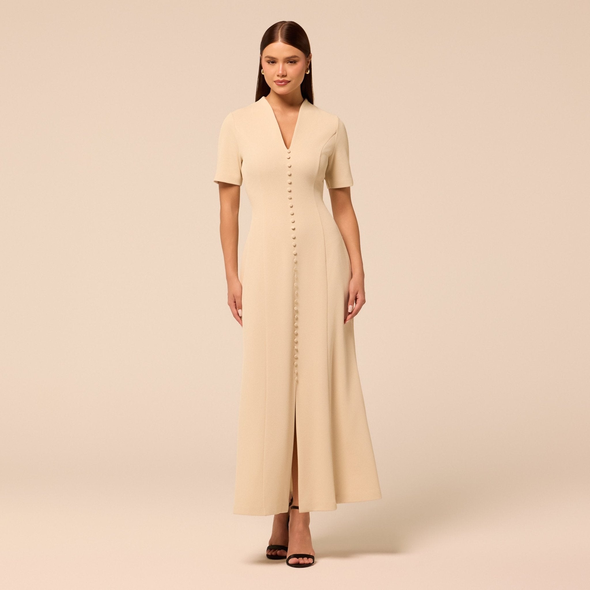 Short Sleeve V Neck Knit Maxi Dress - shopaleena