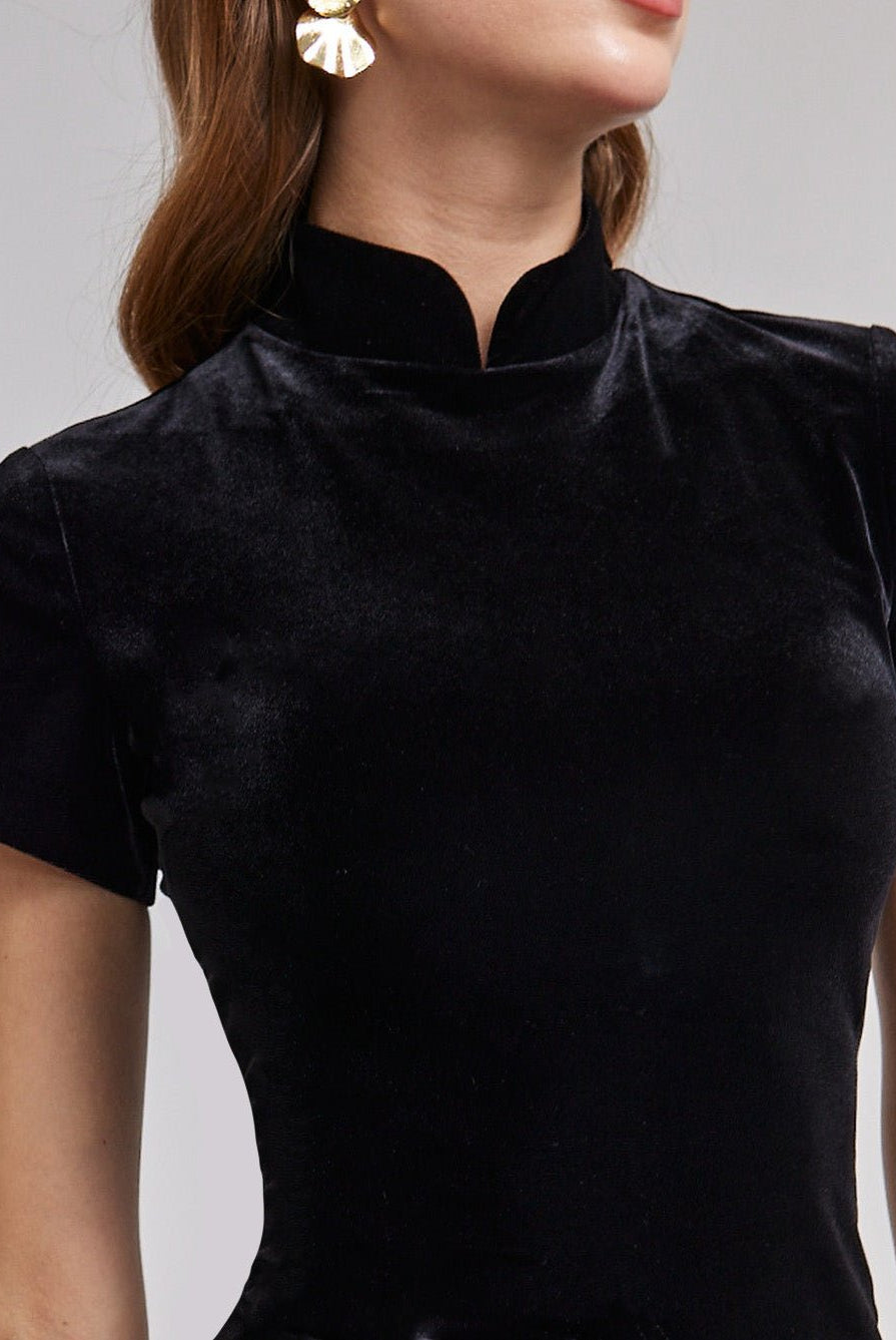 Short Sleeve Velvet Maxi Dress - shopaleena