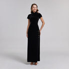 Short Sleeve Velvet Maxi Dress - shopaleena