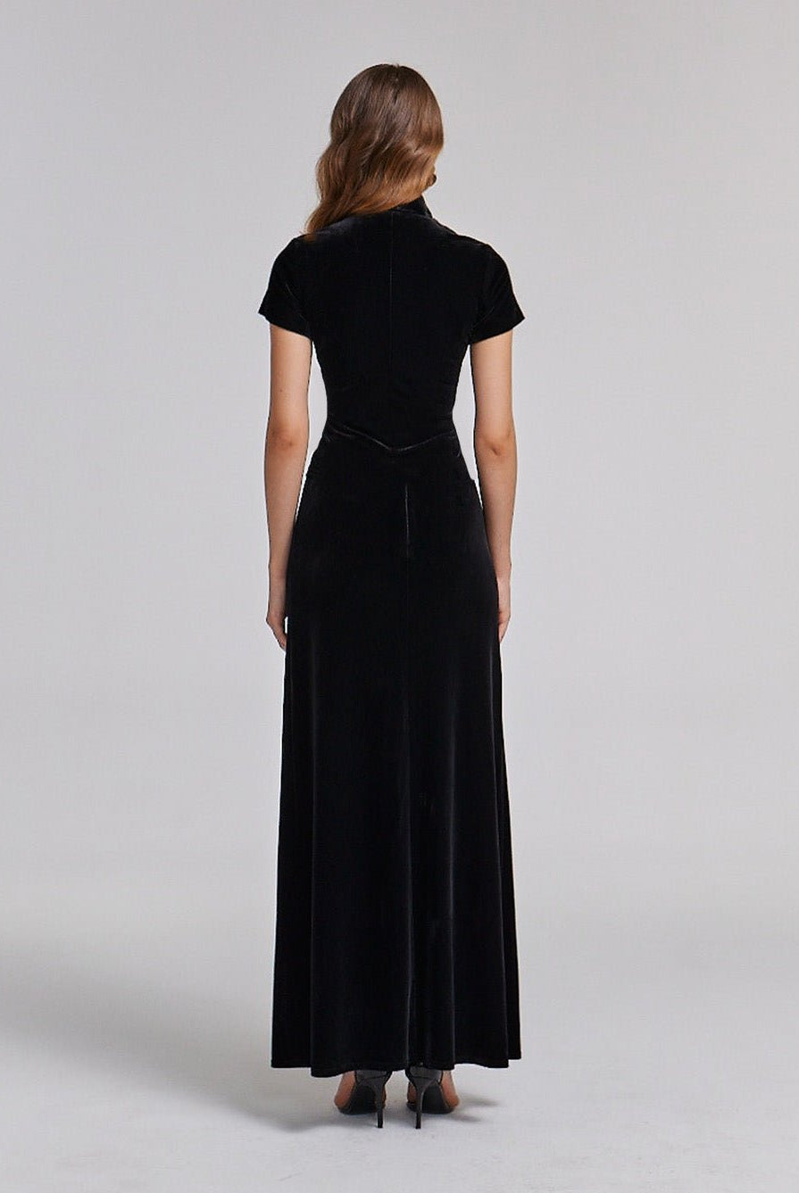 Short Sleeve Velvet Maxi Dress - shopaleena