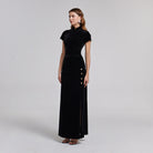 Short Sleeve Velvet Maxi Dress - shopaleena