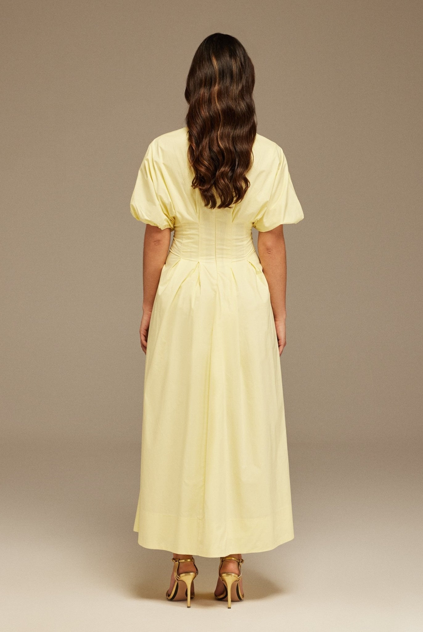 Short Sleeve Yellow Pleated Maxi Dress - shopaleena