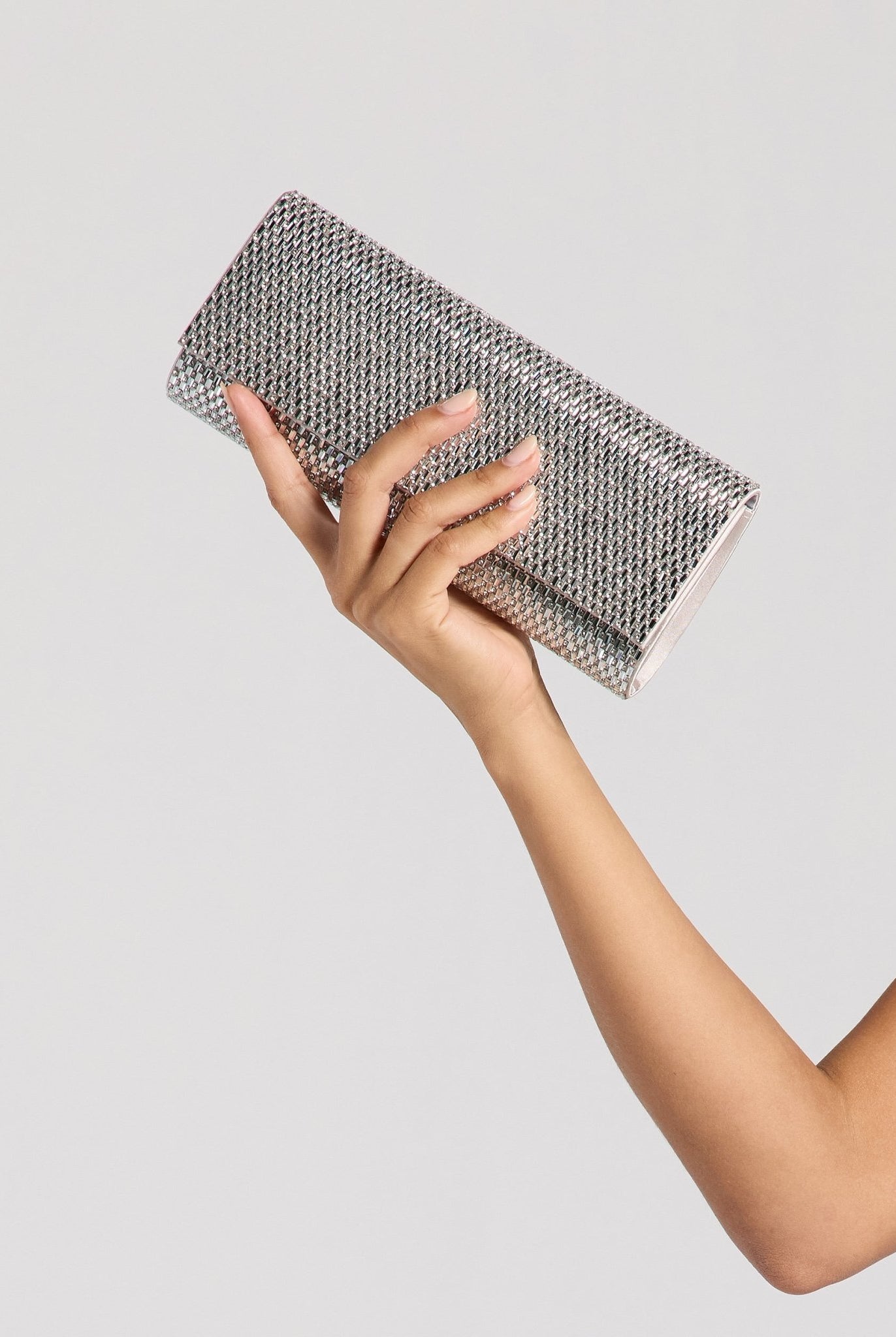 Silver Crystal - Embellished Clutch - shopaleena