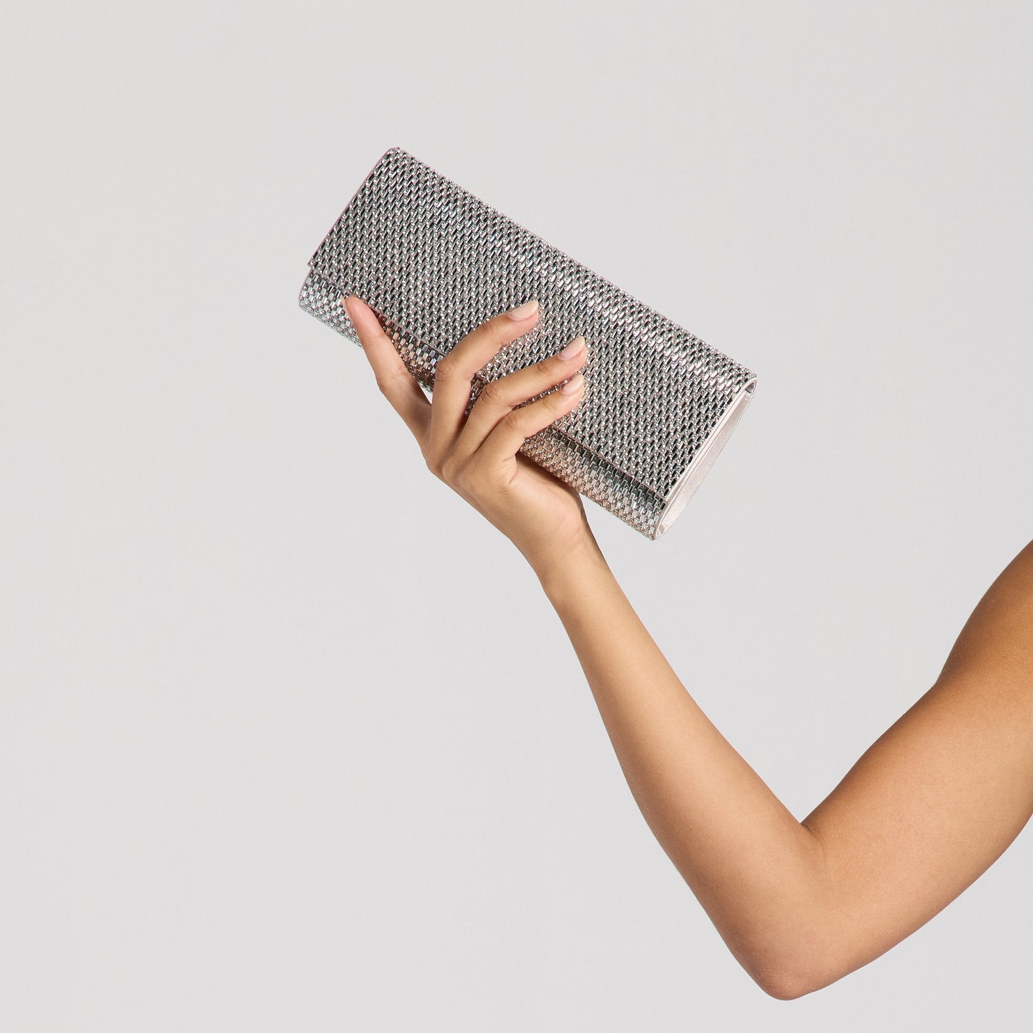 Silver Crystal - Embellished Clutch - shopaleena