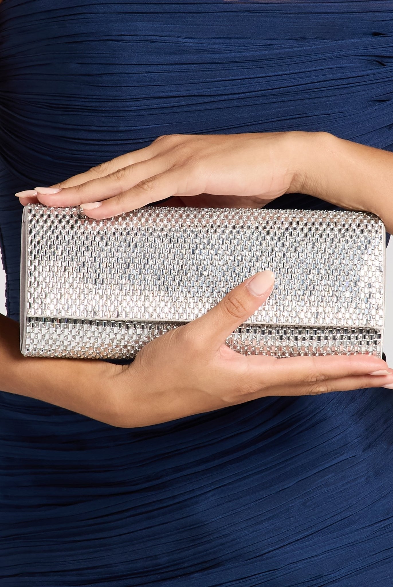 Silver Crystal - Embellished Clutch - shopaleena
