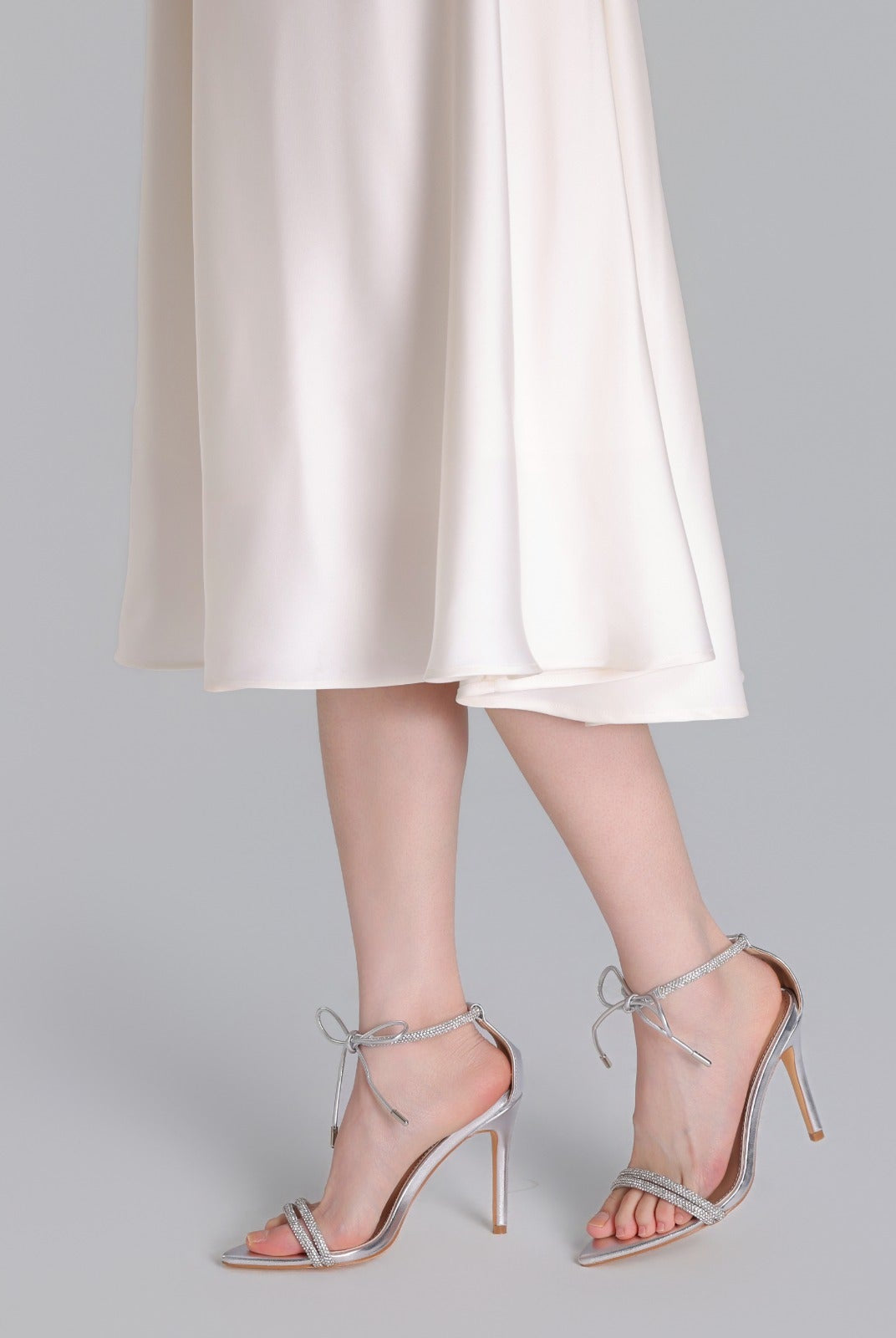 Silver Metallic Ankle Strap High Heel Sandals - shopaleena