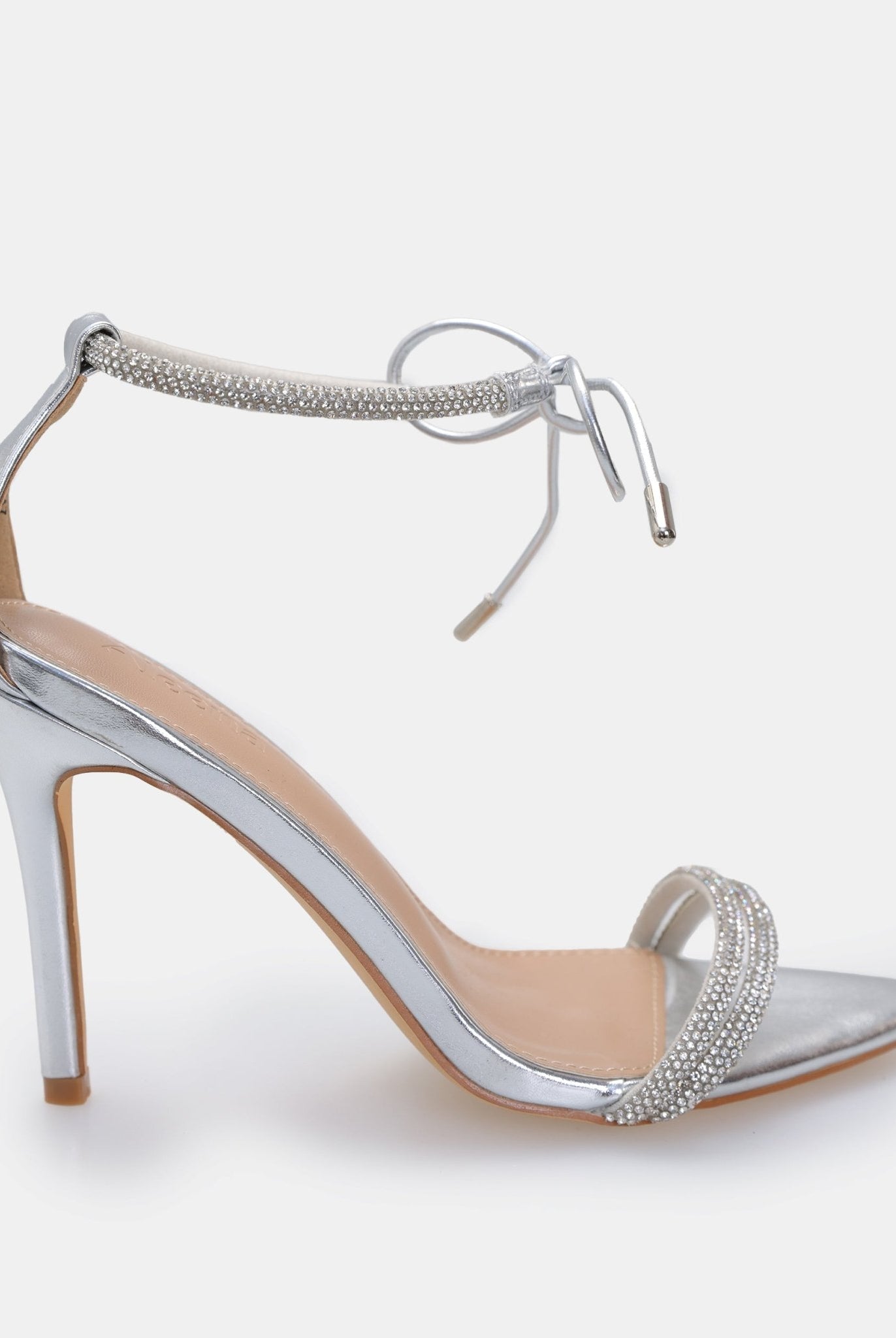 Silver Metallic Ankle Strap High Heel Sandals - shopaleena