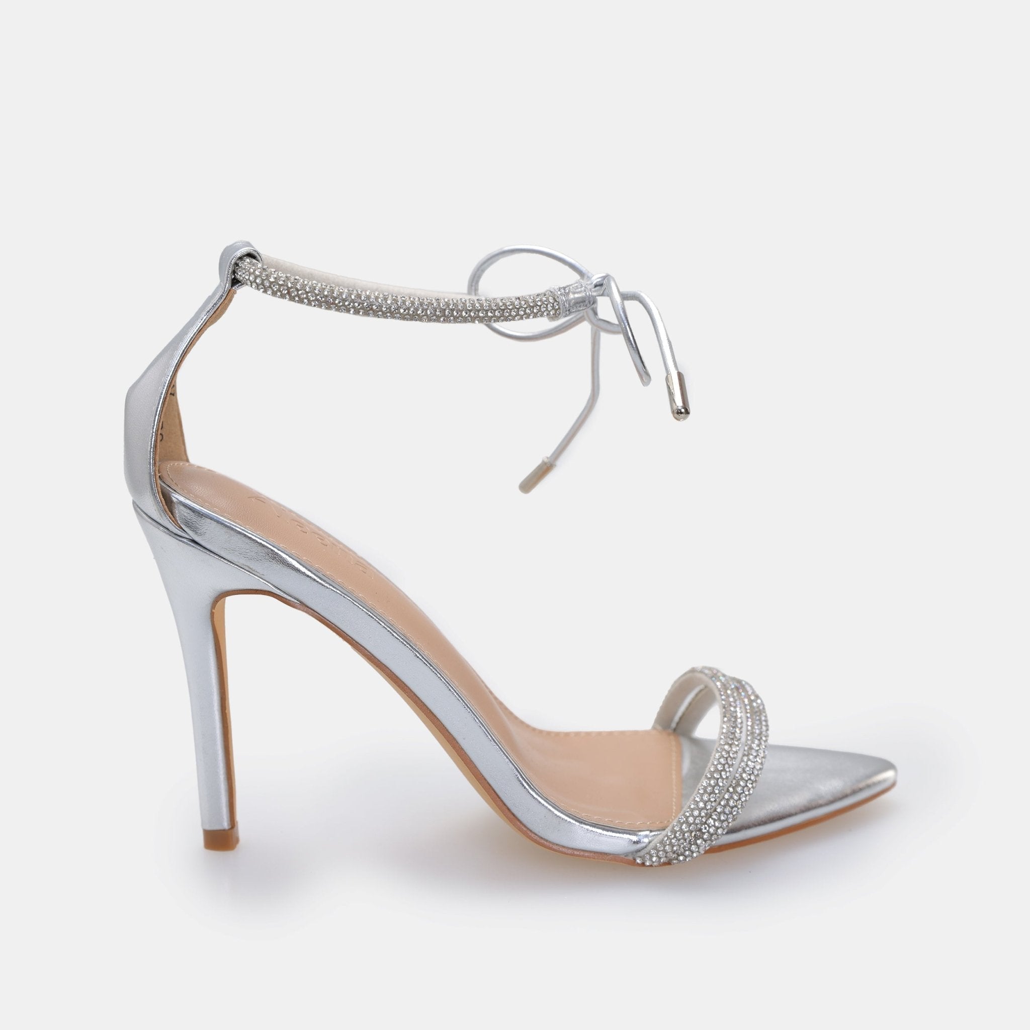 Silver Metallic Ankle Strap High Heel Sandals - shopaleena