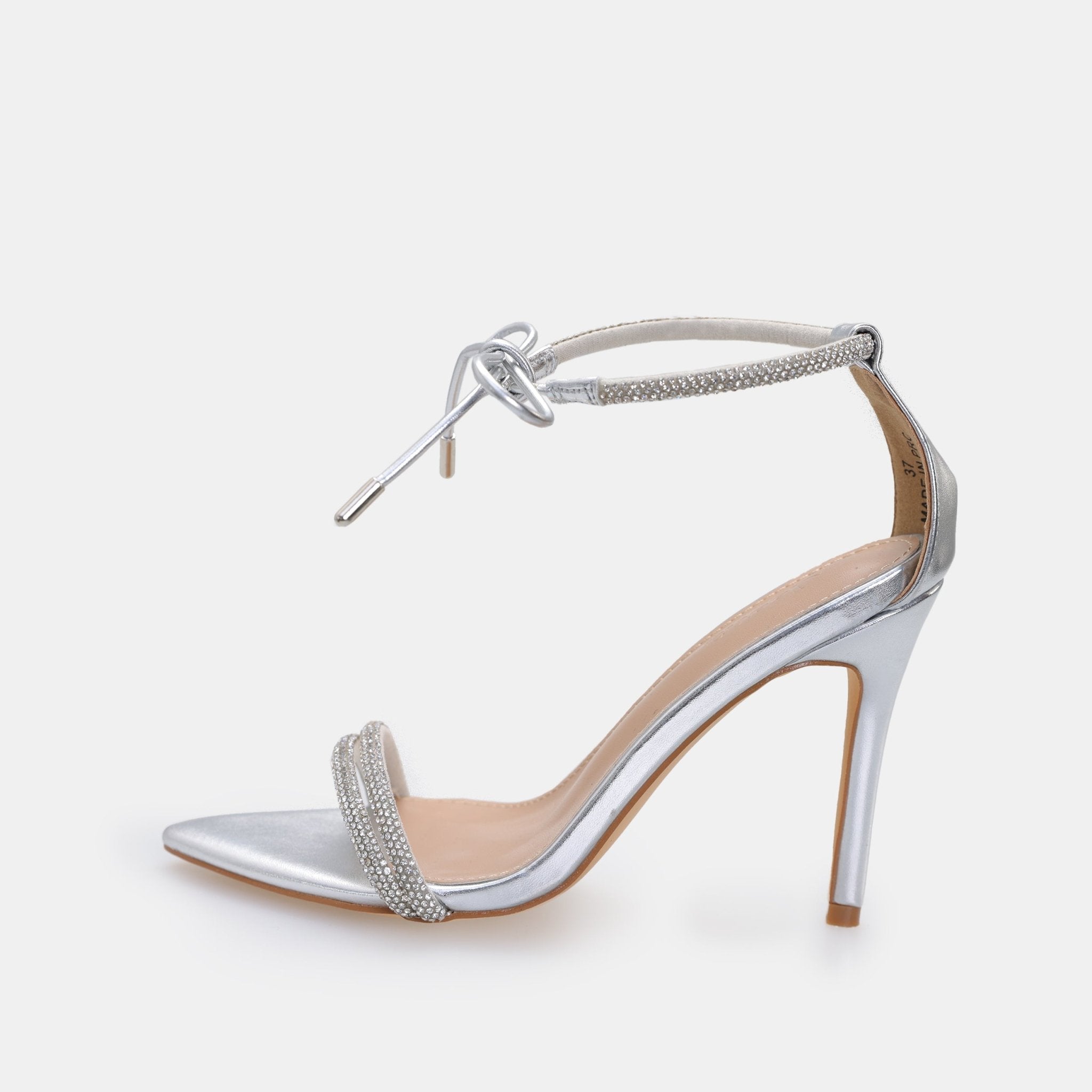 Silver Metallic Ankle Strap High Heel Sandals - shopaleena