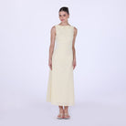 Sleeveless A - line midi dress with waist embroidery - shopaleena