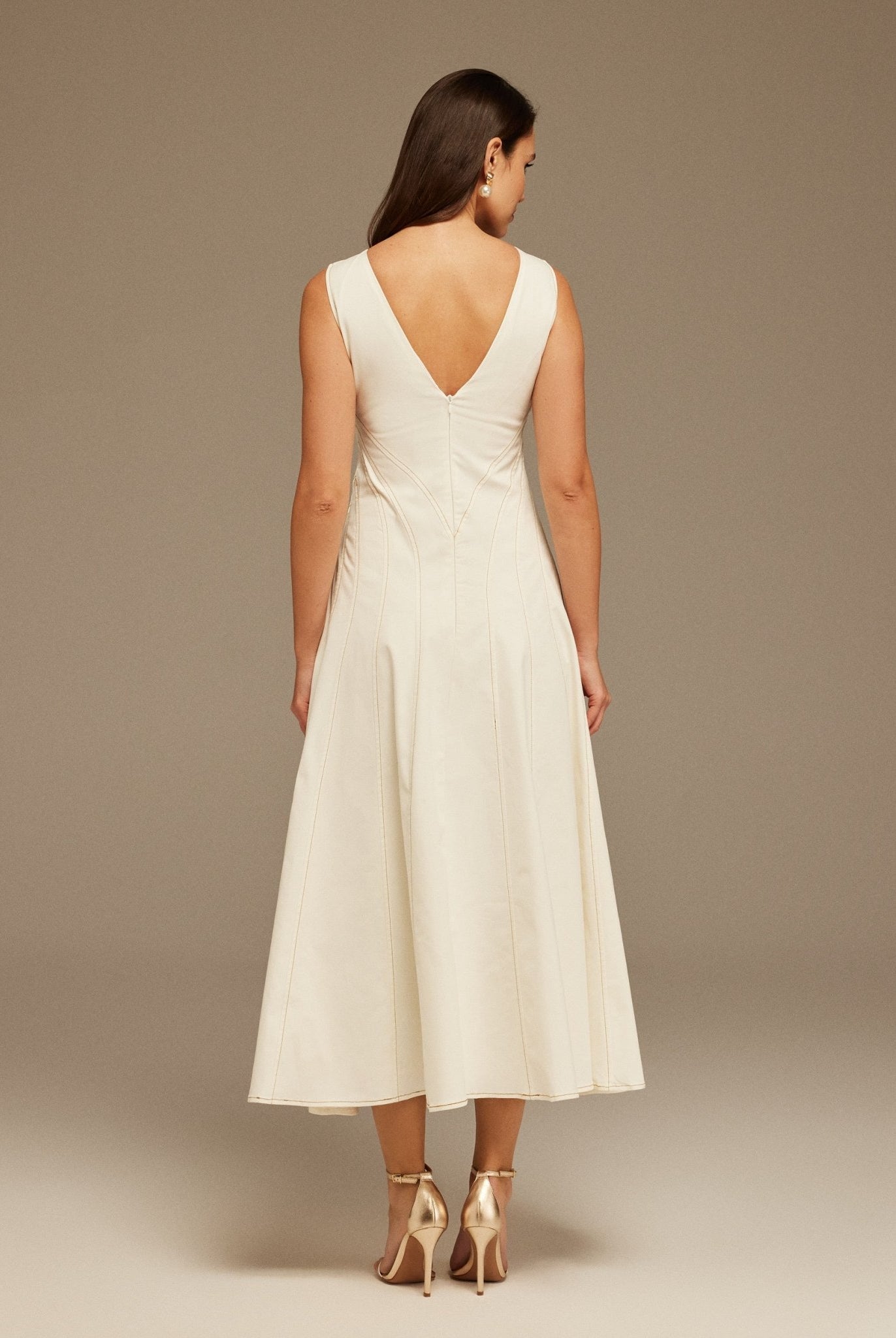 Sleeveless Aline Long Dress With V Open Back - shopaleena