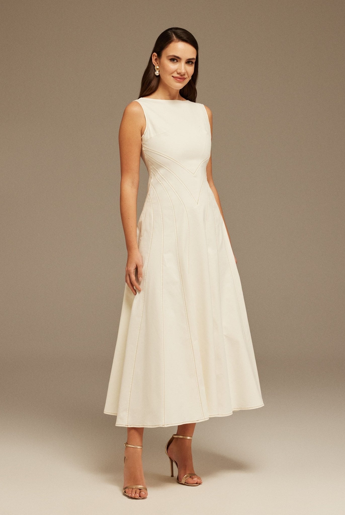 Sleeveless Aline Long Dress With V Open Back - shopaleena