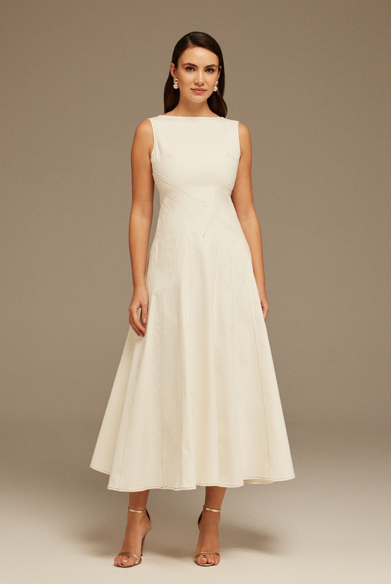 Sleeveless Aline Long Dress With V Open Back - shopaleena