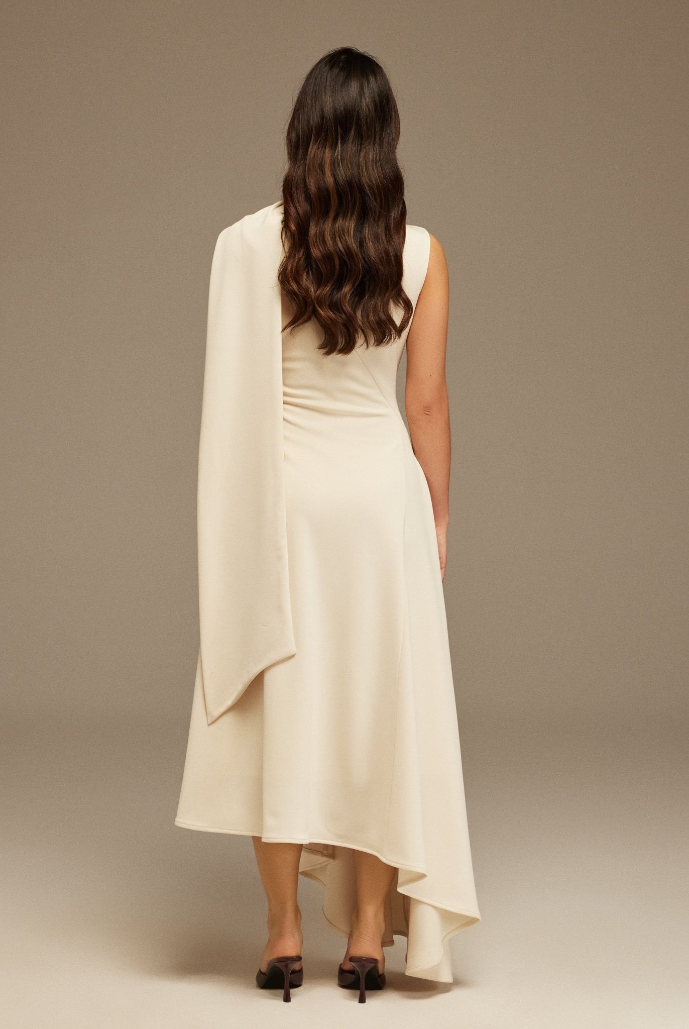 Sleeveless Aline Midi Dress With Shoulder Scarf - shopaleena