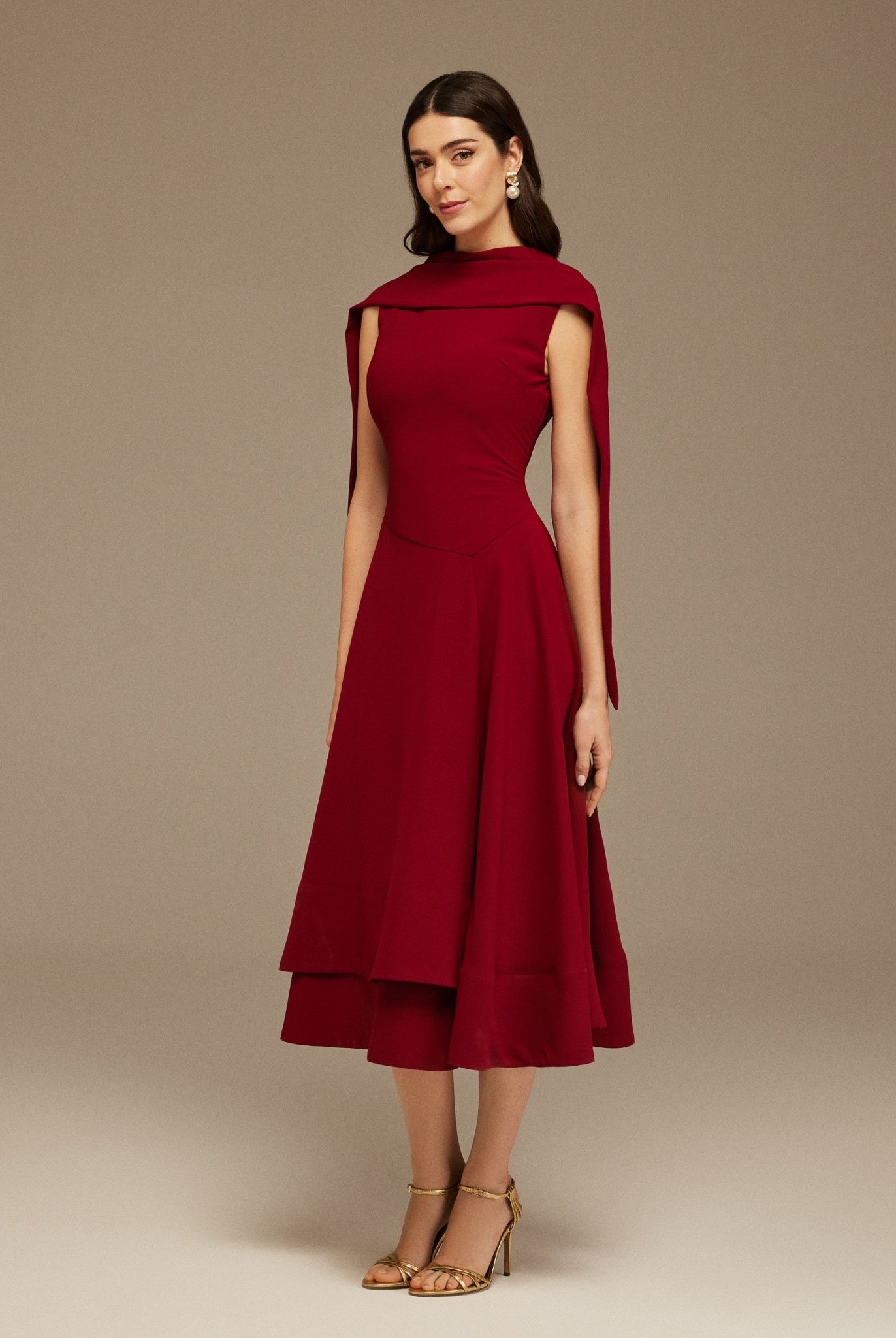 Sleeveless Crepe Dress With Scarf - shopaleena