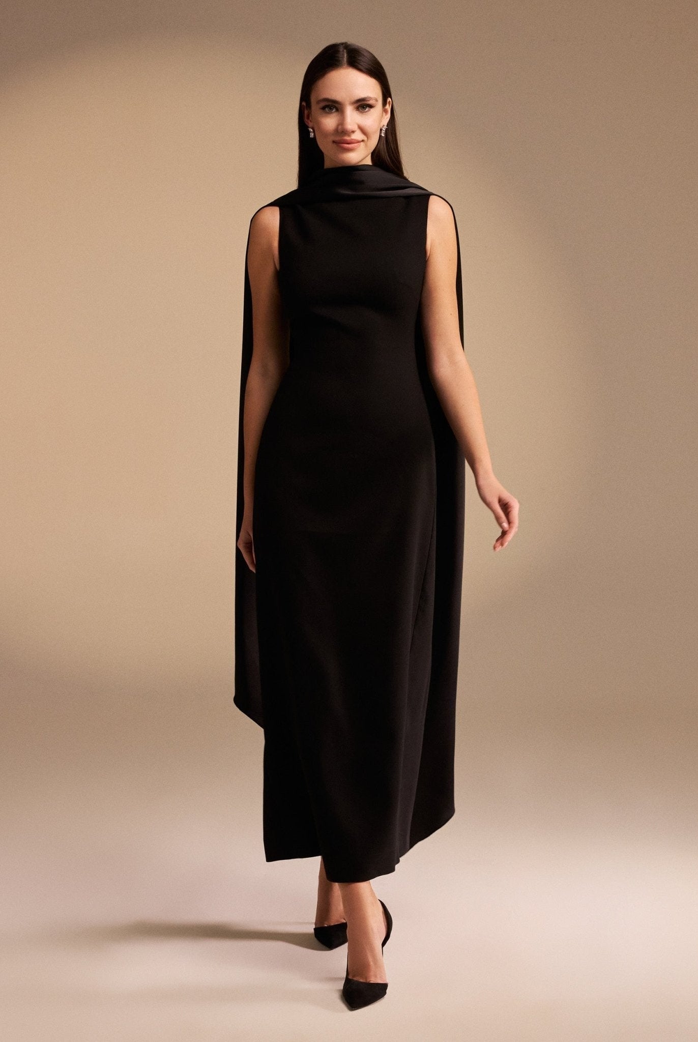 Sleeveless Crepe Maxi Dress With Scarf - shopaleena